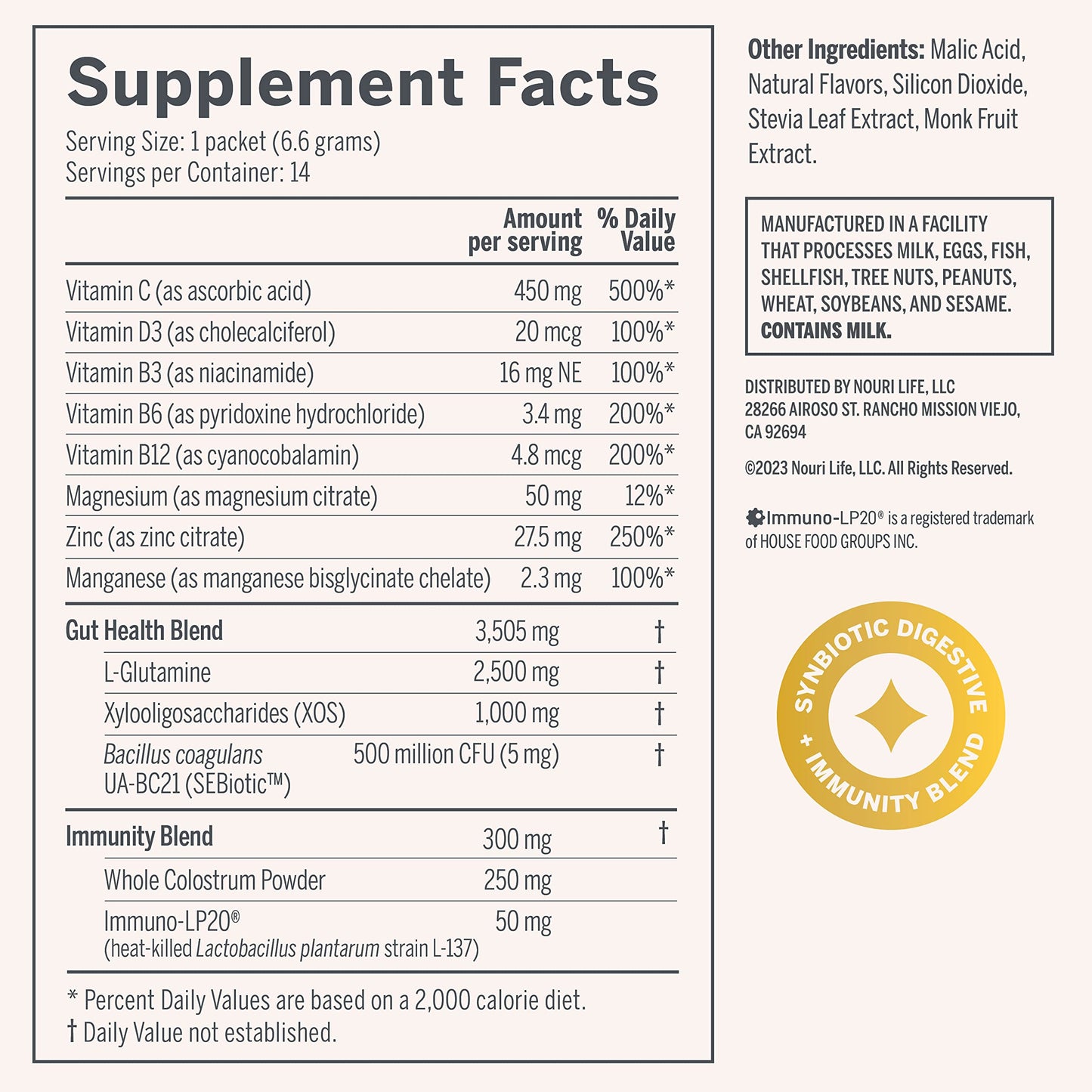 Pre-Order | Arrives in 5–10 Days – Daily Nouri StayWell Passion Fruit Synbiotic Digestive + Immunity Blend, Prebiotics and Probiotics, Powder Stick Pack for Digestive and Immune Health, 0 Calories, 0 Sugar - 14-Count (Passion Fruit)