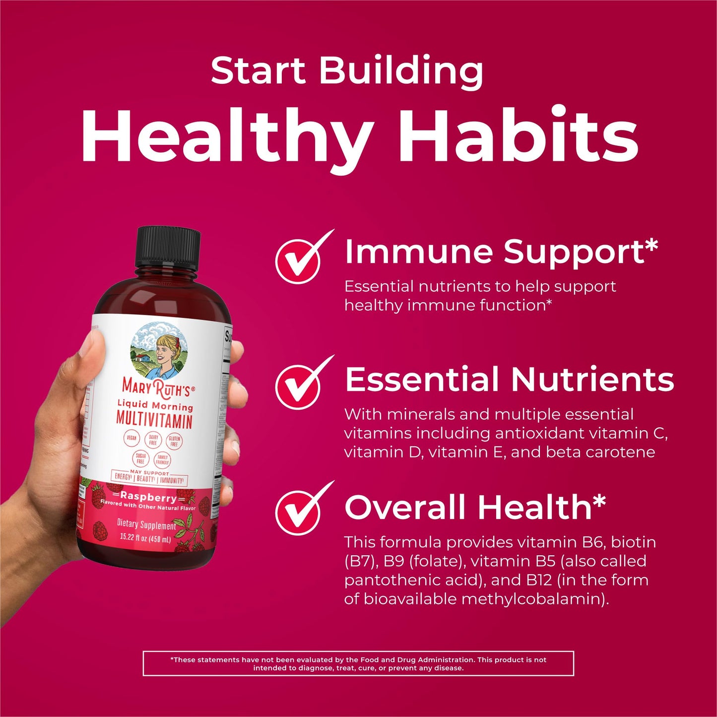 Multivitamin for Women, Men & Kids by MaryRuth's | Liquid Morning Multivitamin | Mens, Womens Vitamins | Vitamin A C D E B6 B12 Biotin Zinc | Beauty | Vegan | Non-GMO | Gluten Free | 15 Servings