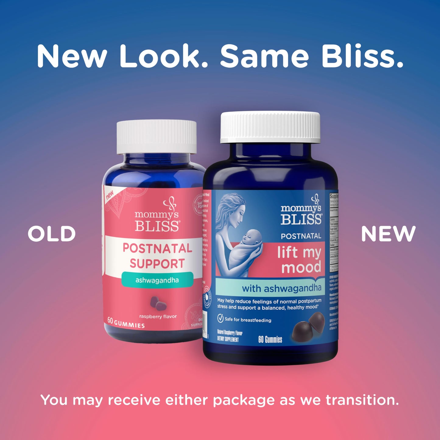 Mommy's Bliss Lift My Mood Postnatal Support Ashwagandha, May Reduce Stress & Support a Balanced Healthy Mood, Vegan, Delicious Rasberry Flavor, 60 Gummies (30 Servings)