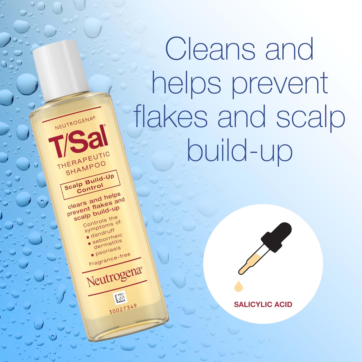 Neutrogena T/Sal Therapeutic Dandruff Shampoo, Scalp Build-Up Control, 3% Salicylic Acid, Scalp Psoriasis Treatment, Seborrheic Dermatitis Shampoo, Clears & Controls Flakes, Fragrance Free, 4.5 fl oz†