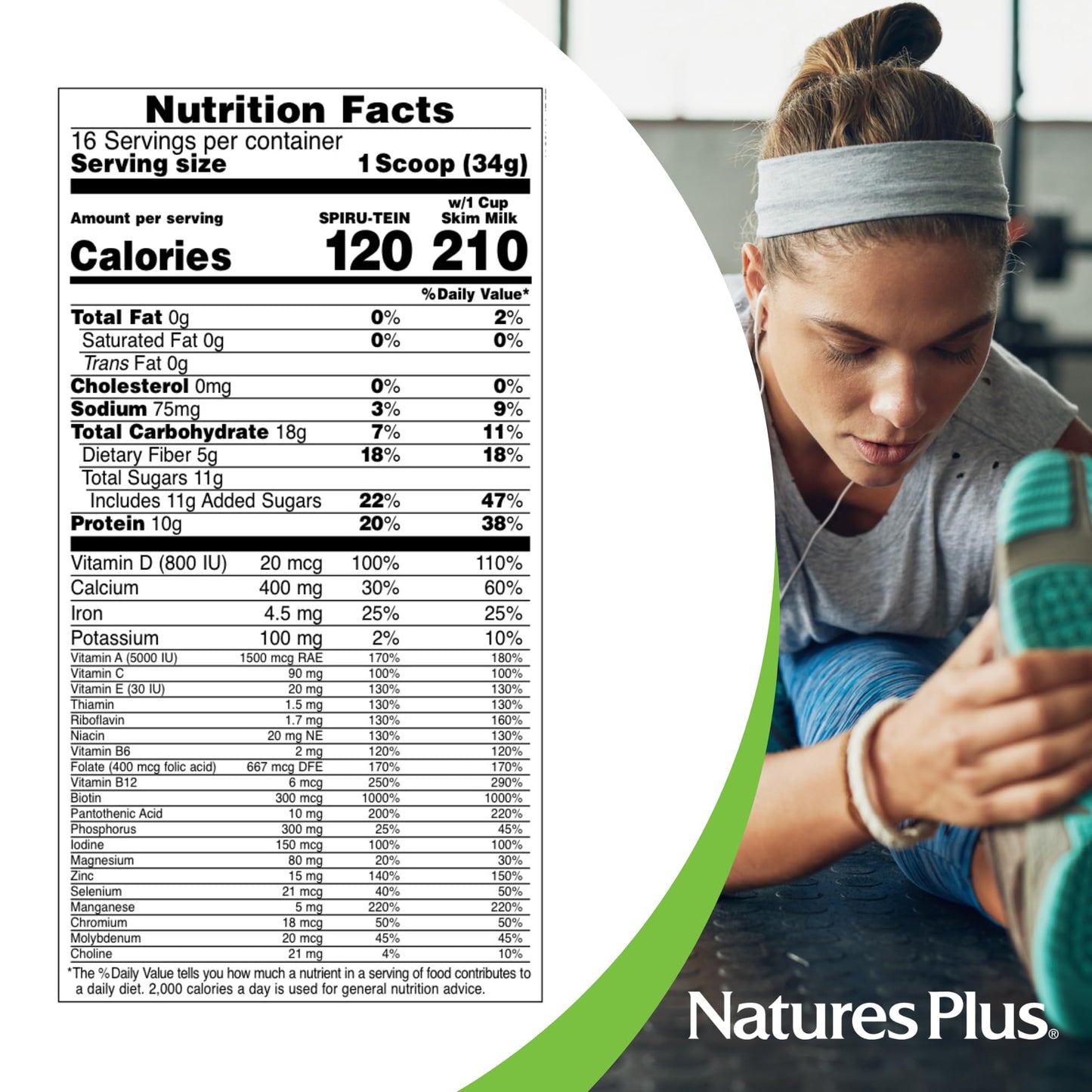 NaturesPlus SPIRU-TEIN Plus Shake For Mature Adults - Vanilla - 1.2 lbs, Protein Powder - Plant Based Meal Replacement, Vitamins & Minerals For Energy - Vegetarian, Gluten-Free - 16 Servings