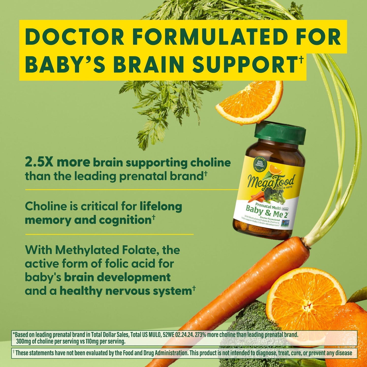 MegaFood Baby & Me 2 Prenatal Multi - Prenatal Vitamins for Women with Choline, Methyl Folate, Iron - Gluten-Free, Vegetarian, Pre Natal Multivitamin for Women - 60 Tablets, 30 Servings