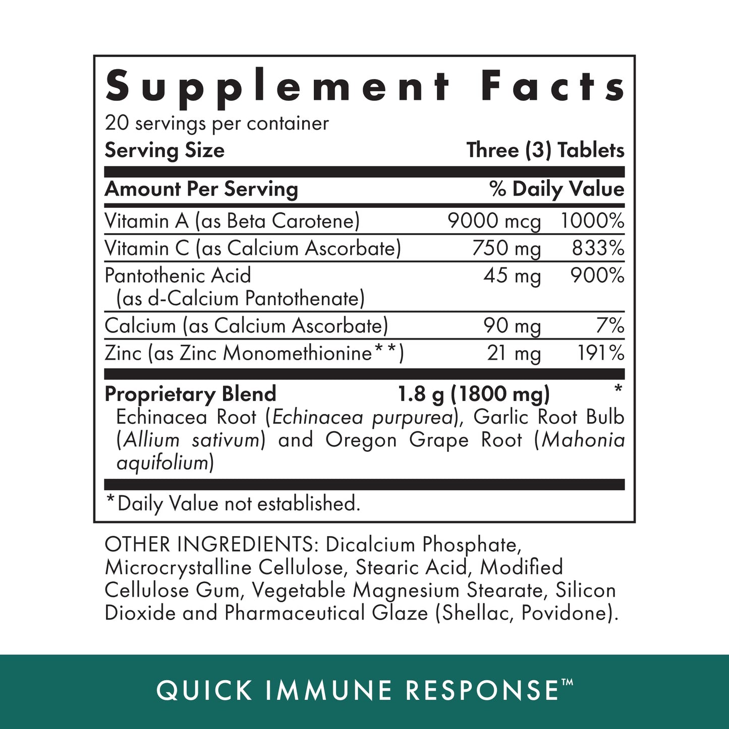 Michael's Health Naturopathic Programs Quick Immune Response - 60 Vegetarian Tablets - Immune System Support - with Vitamin A, Vitamin C & Zinc - 20 Servings