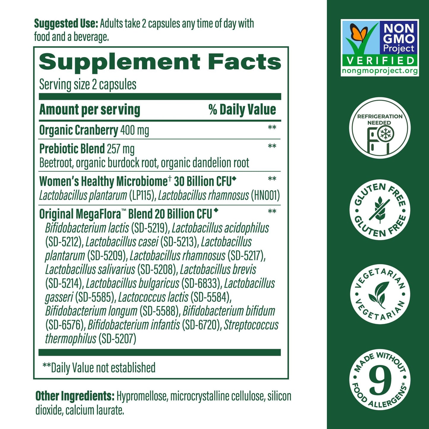 MegaFood MegaFlora Probiotics for Women + Prebiotics and Probiotics with 14 Strains & 50 Billion CFUs, with Cranberry for Women Digestive Health, Vegetarian - 60 Capsules (30 Servings)