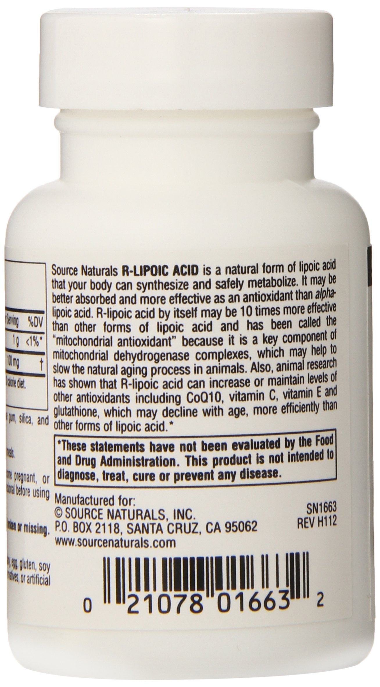 Source Naturals R-Lipoic Acid 100mg, 30 Tablets