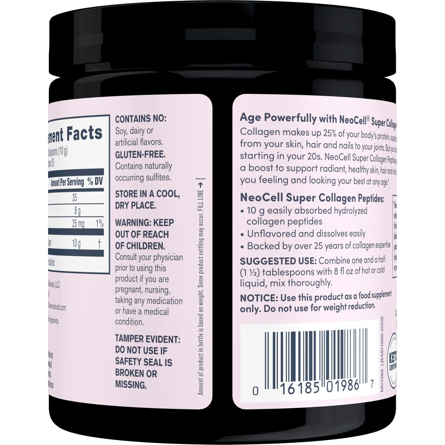 NeoCell Super Collagen Peptides, 10g Collagen Peptides per Serving, Gluten Free, Keto Friendly, Non-GMO, Grass Fed, Healthy Hair, Skin, Nails and Joints, Unflavored Powder, 7 oz., 1 Canister
