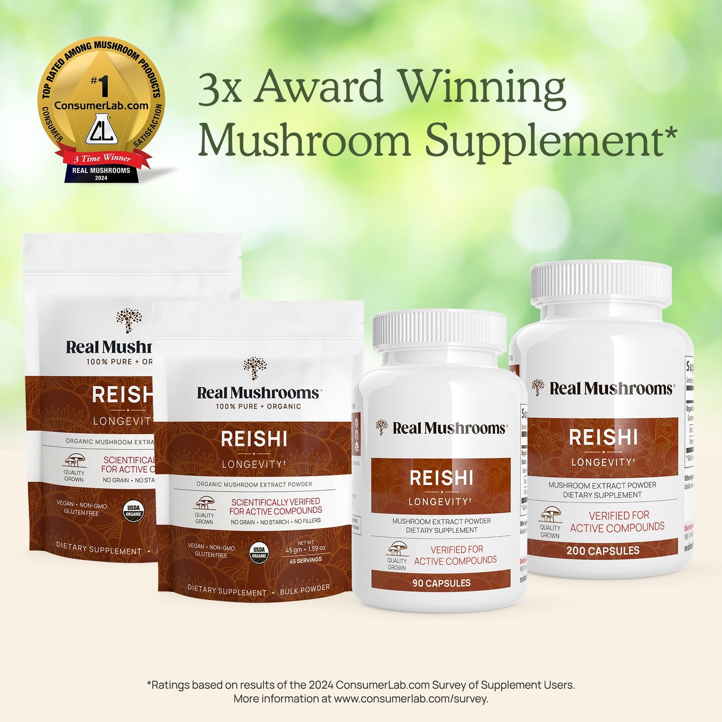 Real Mushrooms Reishi Mushroom Powder - Handpicked Organic Mushroom Extracts - Red Reishi for Tranquil Daily Wellness – Vegan, Non-GMO, Beta Glucan, Mushrooms Supplement Organic – 45 Servings