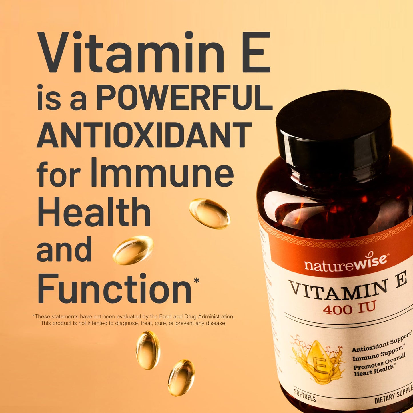 NatureWise Vitamin E 400 IU Softgels (180mg DL-Alpha) - Dairy, Gluten, and Soy Free, Non-GMO Antioxidant Dietary Supplement for Skin, Heart, Eye, and Immune Health Support - 2-Month Supply, 60 Count