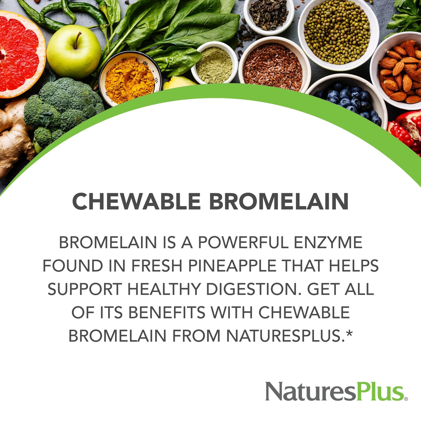 Natures Plus Chewable Bromelain - 40 mg - Natural Proteolytic Enzyme Supplement - 180 Chewable Tablets (180 Servings)