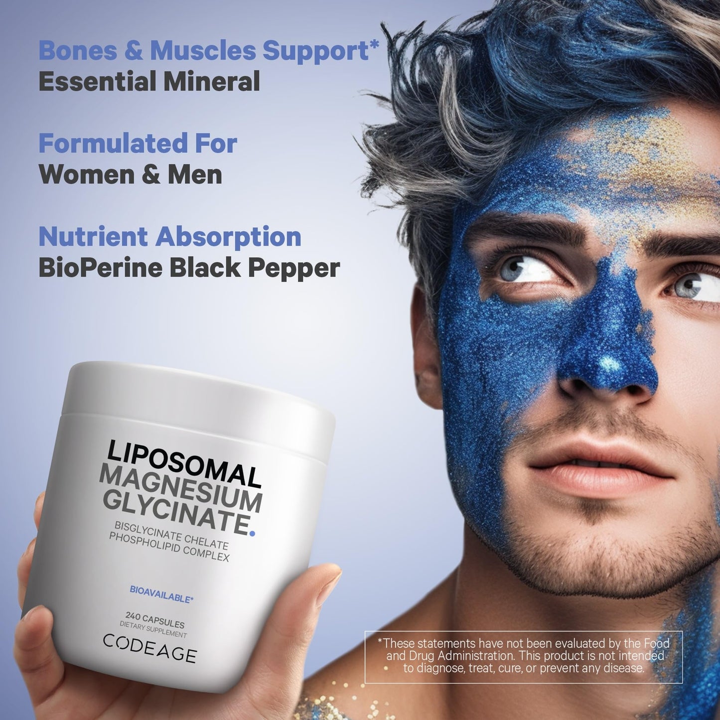 Codeage Liposomal Magnesium Glycinate Supplement, 2-Month Supply, Bisglycinate Magnesium Chelate, Chelated Magnesium Mineral Pills, BioPerine Black Pepper Vitamins Capsules, Non-GMO Vegan, 240 ct