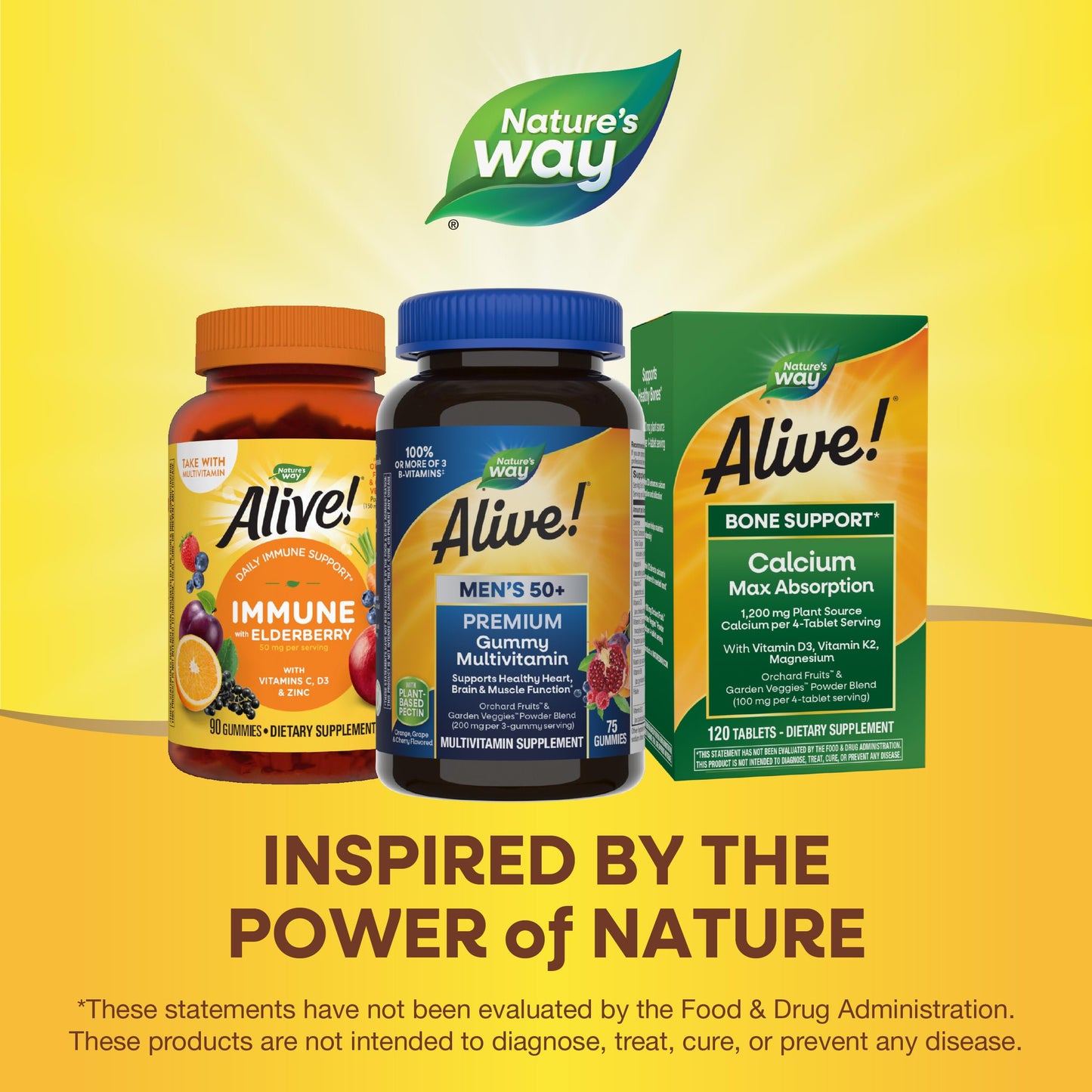Nature’s Way Alive! Men’s 50+ Premium Gummy Multivitamin, Supports Healthy Heart, Brain & Muscle Function*, B-Vitamins, Vegetarian, Grape, Orange and Cherry Flavored, 75 Gummies