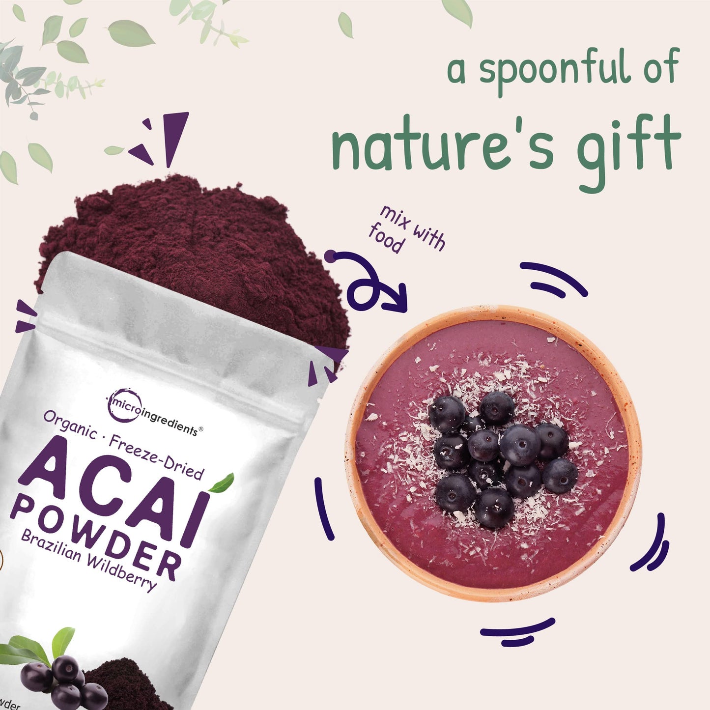 Pre-Order | Arrives in 5–10 Days – Organic Acai Powder, 8oz | 100% Natural Fruit Powder | Freeze-Dried Brazilian Wildberry Source | No Sugar & Additives | Great Flavor for Drinks, Smoothie, & Beverages | Non-GMO & Vegan Friendly