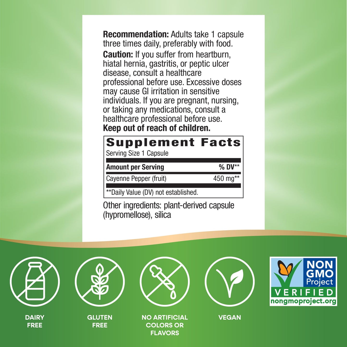 Nature's Way Cayenne Pepper, Traditional Digestion and Circulation Support*, Naturally-occurring Capsaicin, Non-GMO Project Verified, Gluten Free, 180 Vegetarian Capsules (Packaging May Vary)