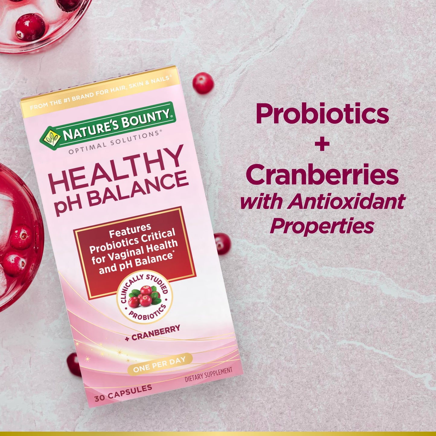 Nature's Bounty Probiotics for Women, Vaginal Probiotics for Healthy pH Balance, 2 Billion CFU, Clinically Studied Probiotics, Optimal Solutions pH Balance Pills, 30 Vegetarian Capsules