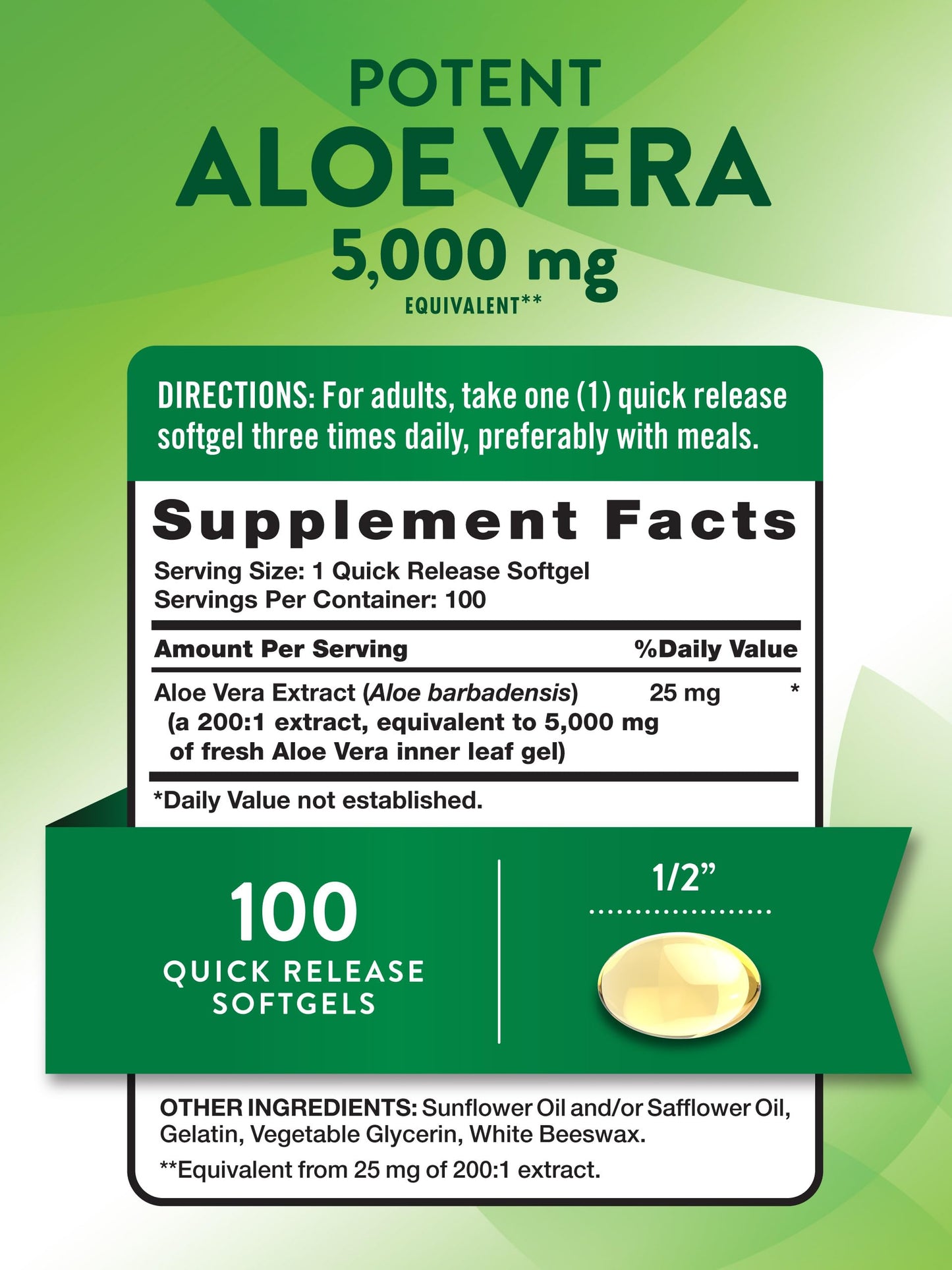 Nature's Truth Aloe Vera Softgels | 5000mg | 100 Count | Non-GMO and Gluten Free Supplement
