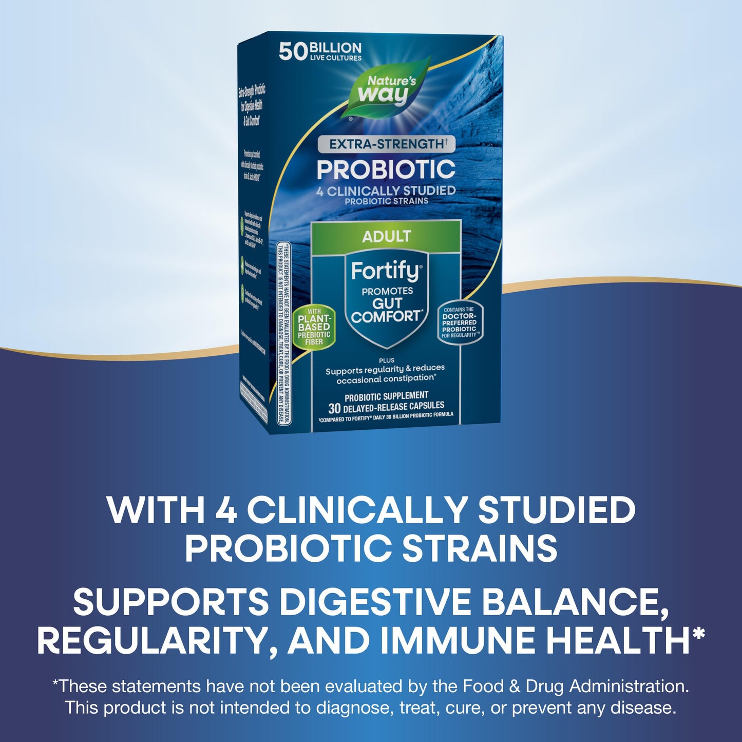 Nature's Way Extra Strength(1) Fortify Probiotic, Prebiotics, 50 Billion Live Cultures, Digestive and Immune Health Support*, 30 Capsules (Packaging May Vary)
