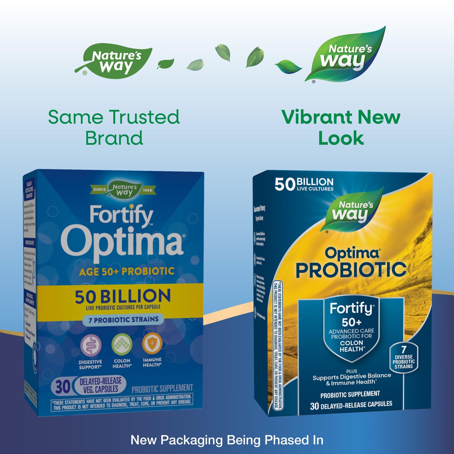 Nature's Way Fortify Optima Probiotic for Adults 50+, 50 Billion Live Cultures, Supports Digestive Balance, Colon & Immune Health*, No Refrigeration Needed, 30 Capsules (Packaging May Vary)