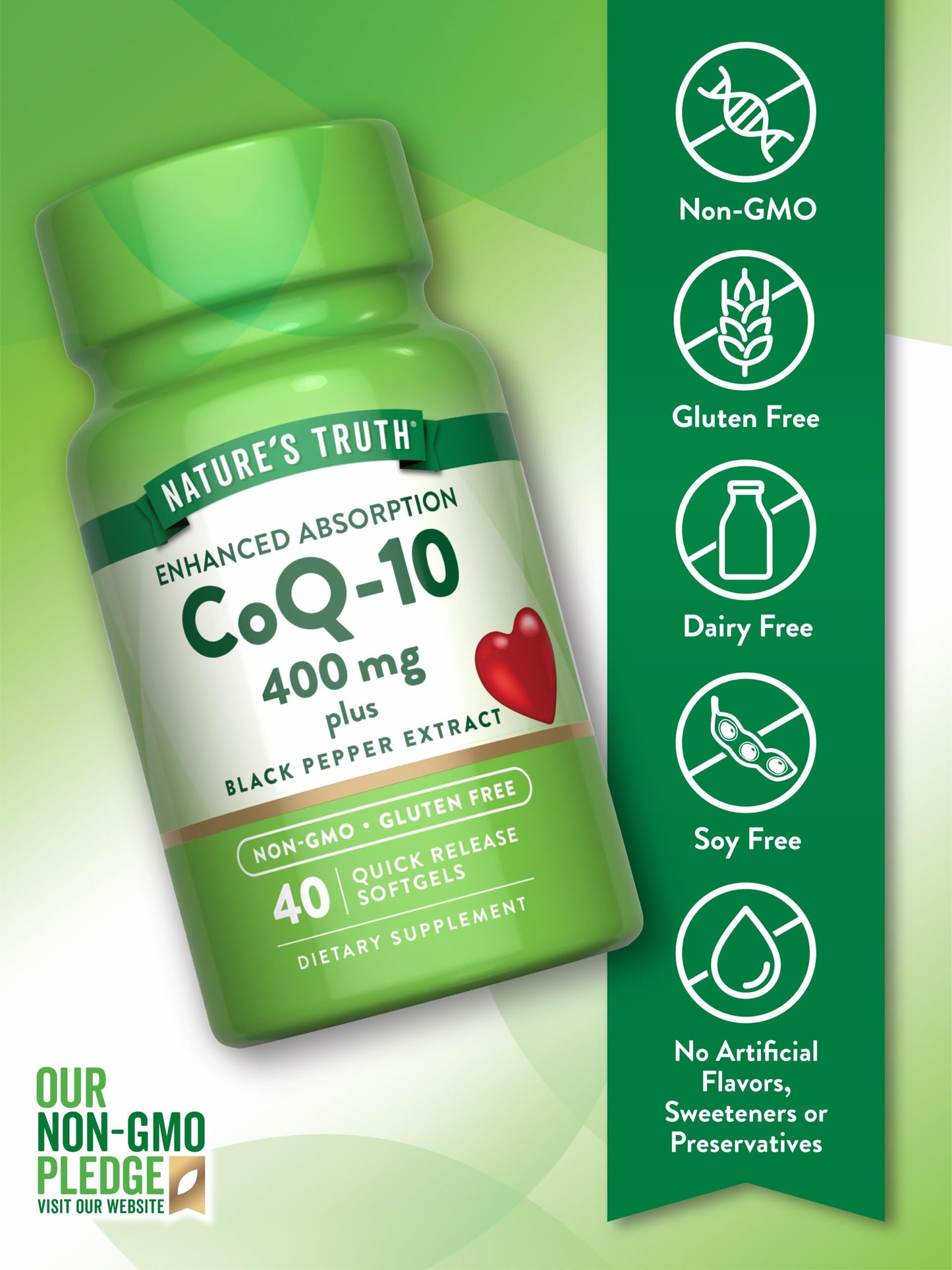 Nature's Truth CoQ10 400mg | Softgels | Maximum Strength | High Absorption | Non-GMO & Gluten Free Supplement
