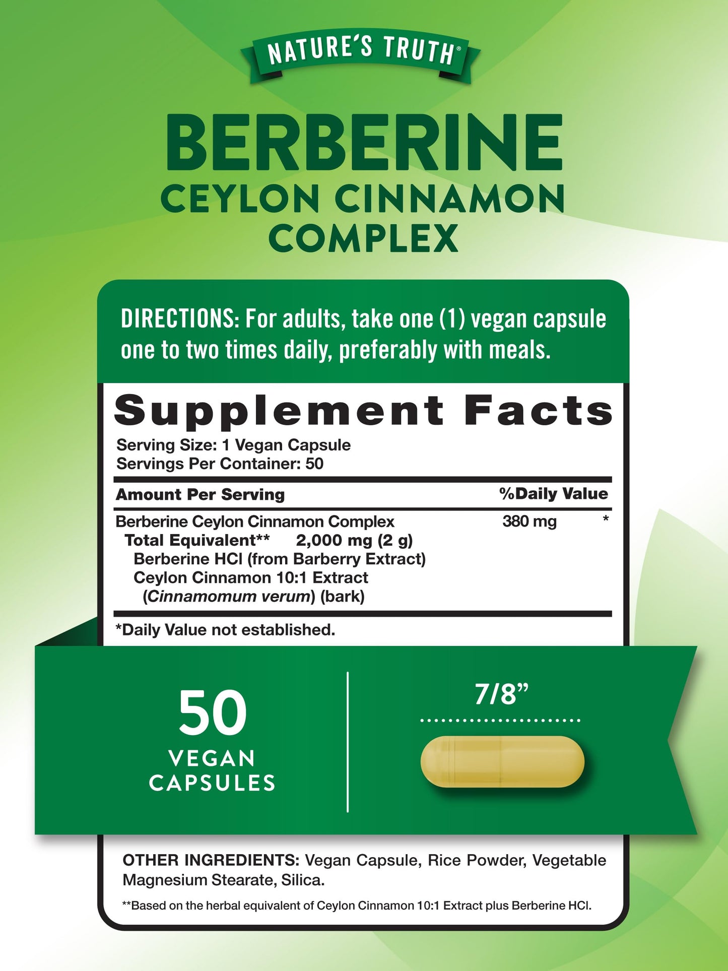 Nature's Truth Berberine with Ceylon Cinnamon Complex | 2,000mg | 50 Vegan Capsules | Vegan, Non-GMO, and Gluten Free Supplement