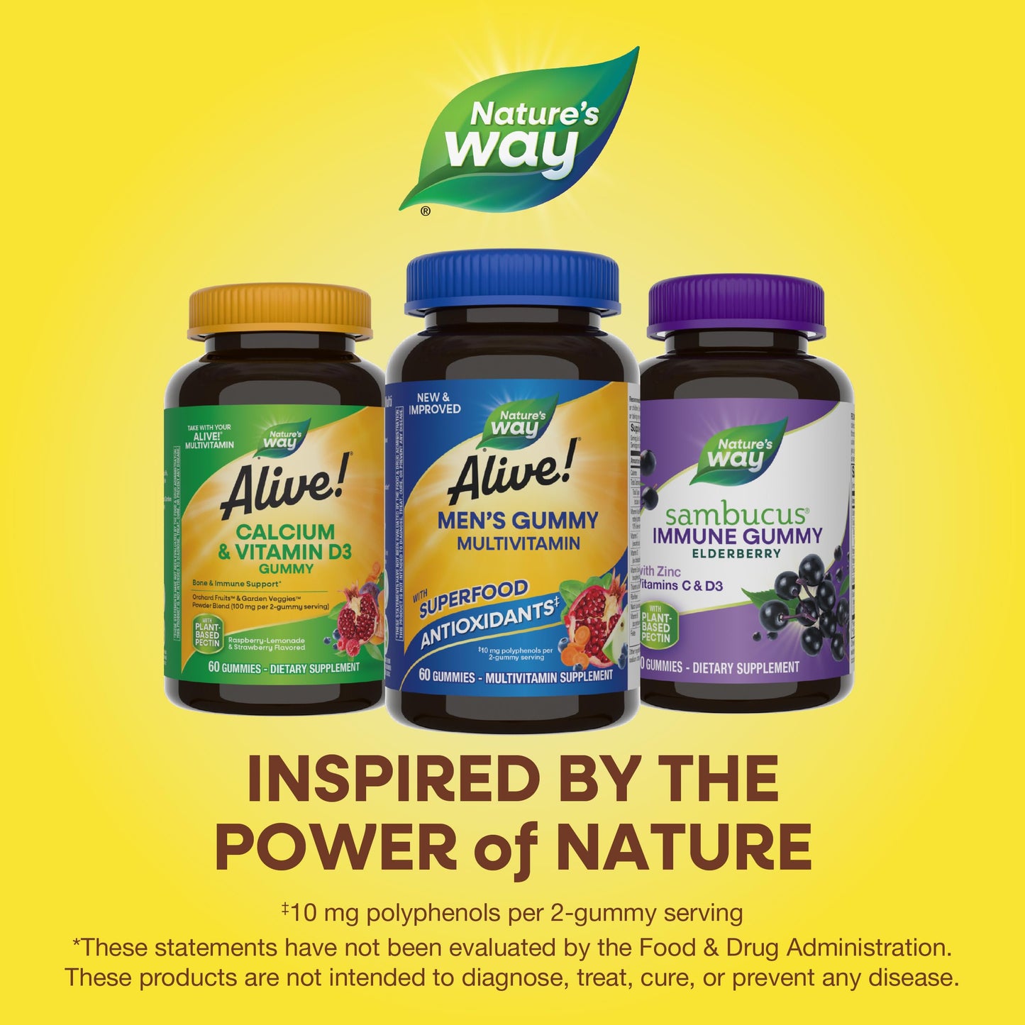 Nature's Way Alive! Men's Gummy Multivitamin, Supports Energy Metabolism*, Muscle Function*, Superfood Antioxidants(1), B-Vitamins, Vegetarian, Fruit Flavored, 60 Gummies (Packaging May Vary)