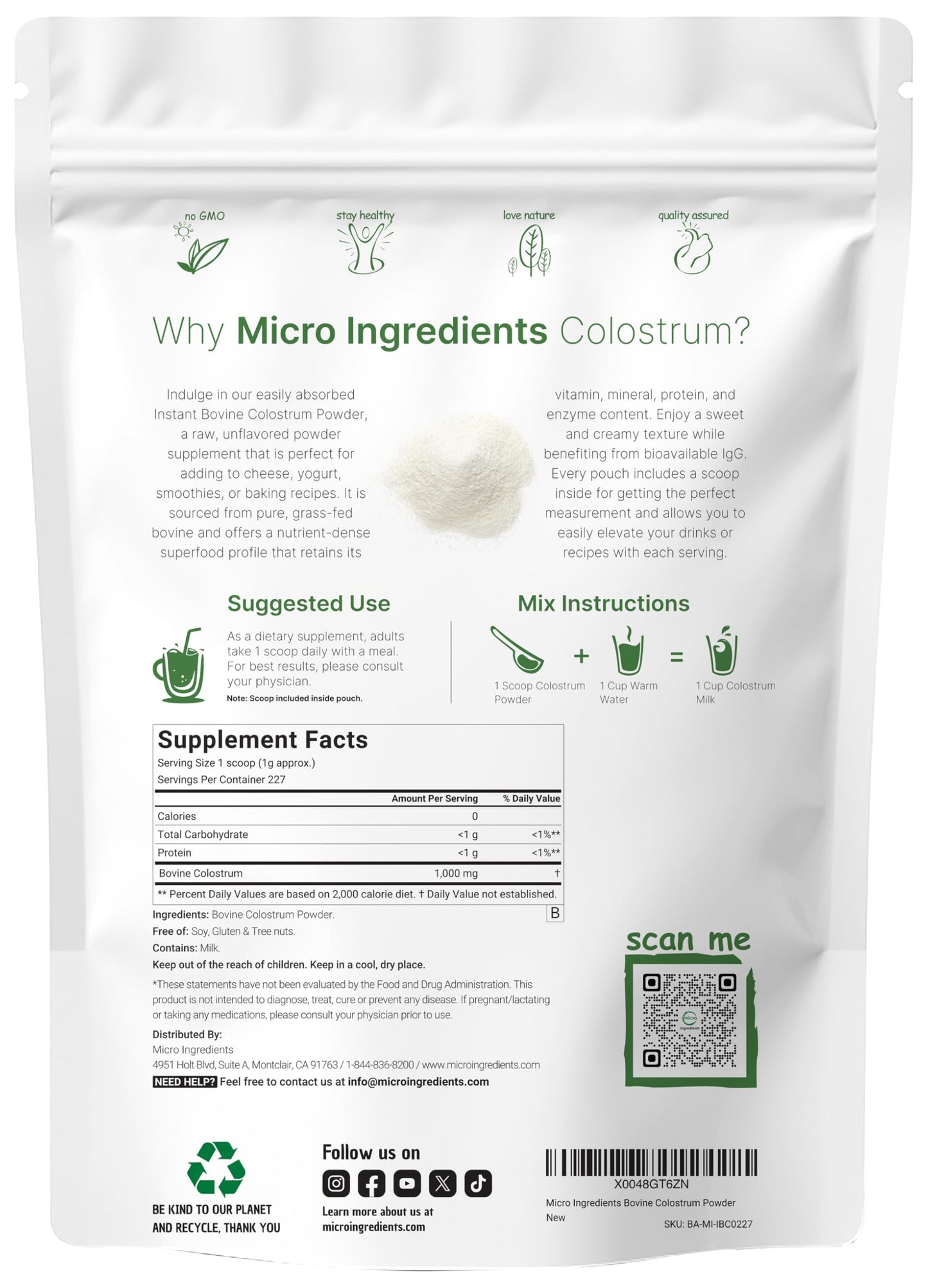 Instant Freeze-Dried Bovine Colostrum Powder, 8oz (227 Servings) | Premium Mother’s First Milk | Natural IgG & IgA | Grass-Fed Source | Immune Support & Gut Health Superfood | Unflavored, Non-GMO, Gluten Free