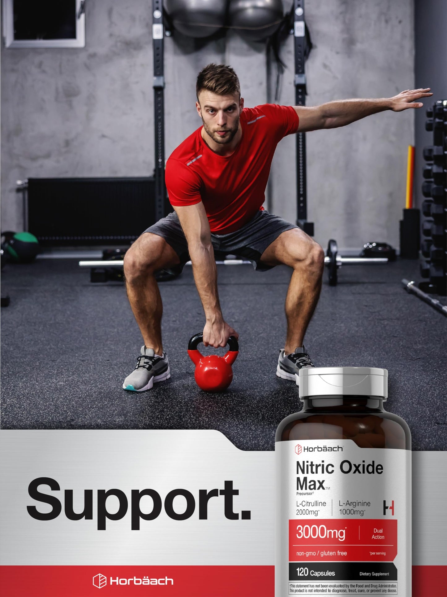Horbäach Nitric Oxide Supplement | 3000mg | 120 Capsules | Pre Workout with L Arginine and L Citrulline for Men and Women | Non-GMO, Gluten Free Formula