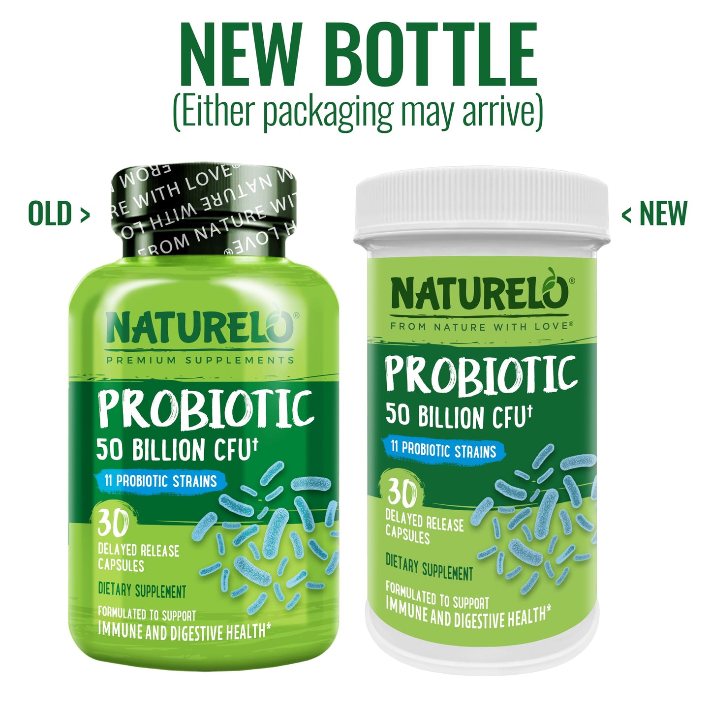 NATURELO Probiotics for Digestive Health - 50 Billion CFU, 11 Strains Daily Supplement - Boosts Immune System, Delayed Release, 30 Vegetarian Capsules