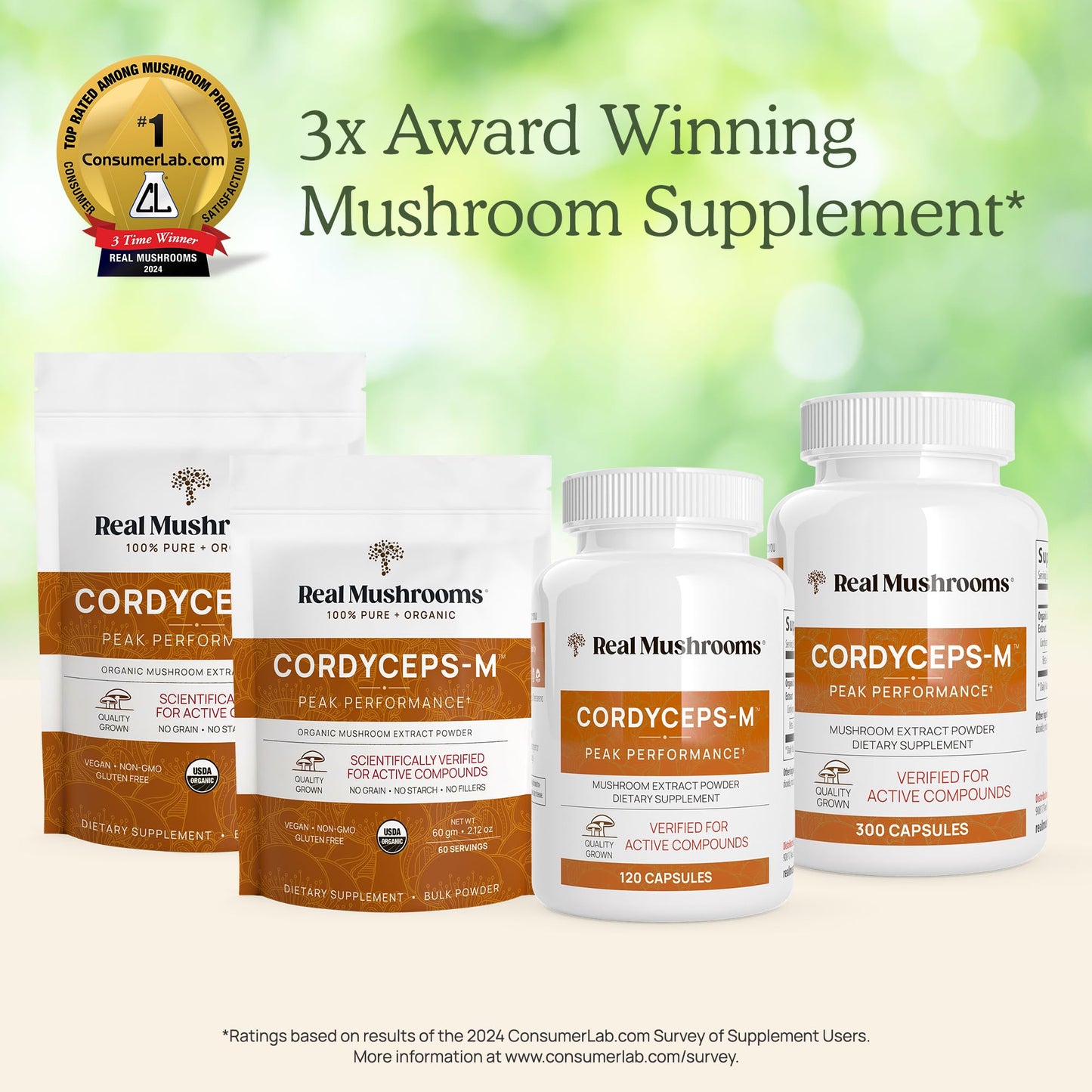 Real Mushrooms Capsules Supplements - Organic Cordyceps Mushroom Powder in Capsules – for Daily Wellness Support – Rich in Beta Glucans - Vegan, Non-GMO, 300 ct Organic Militaris Extract
