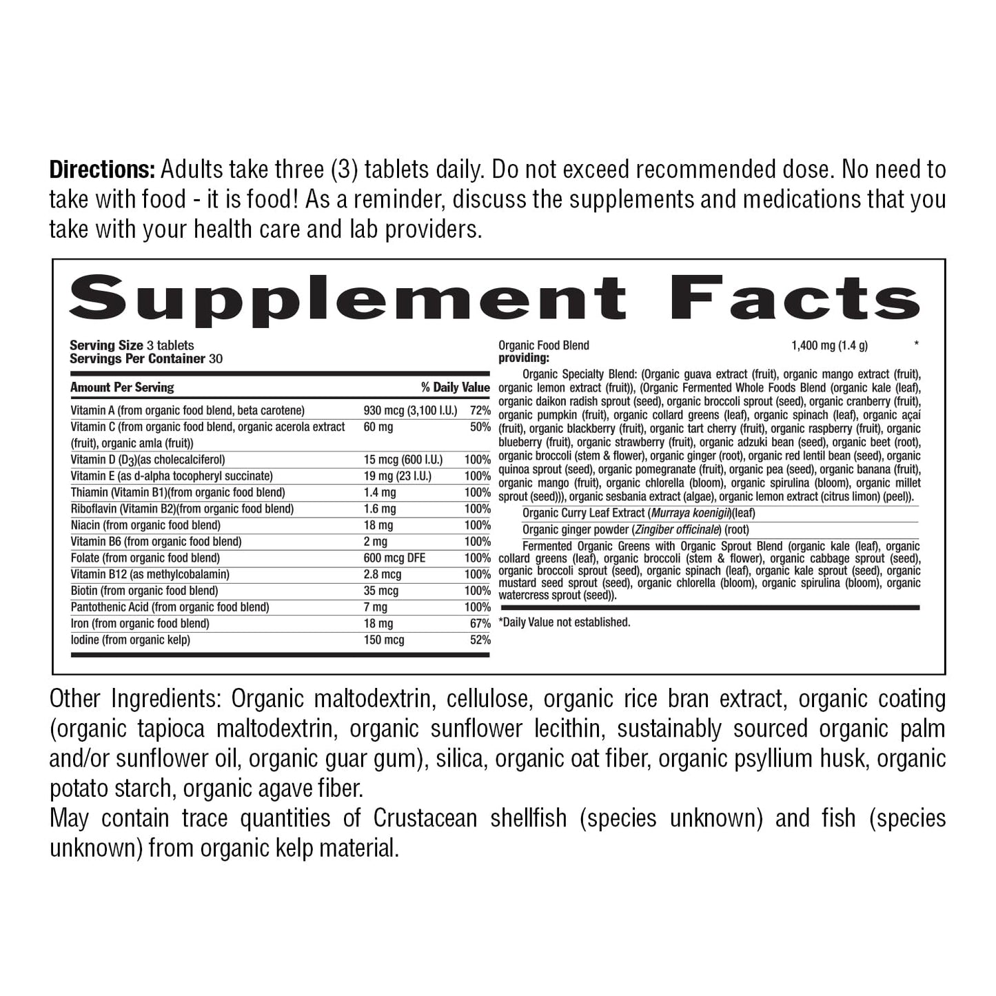 Realfood Organics Prenatal Multi - Before, During, & Post Pregnancy - Folate, D3 & Iron to Support Healthy Fetal Growth and Development*, Gentle on Stomach, Gluten-Free, Soy Free, 90 Tablets