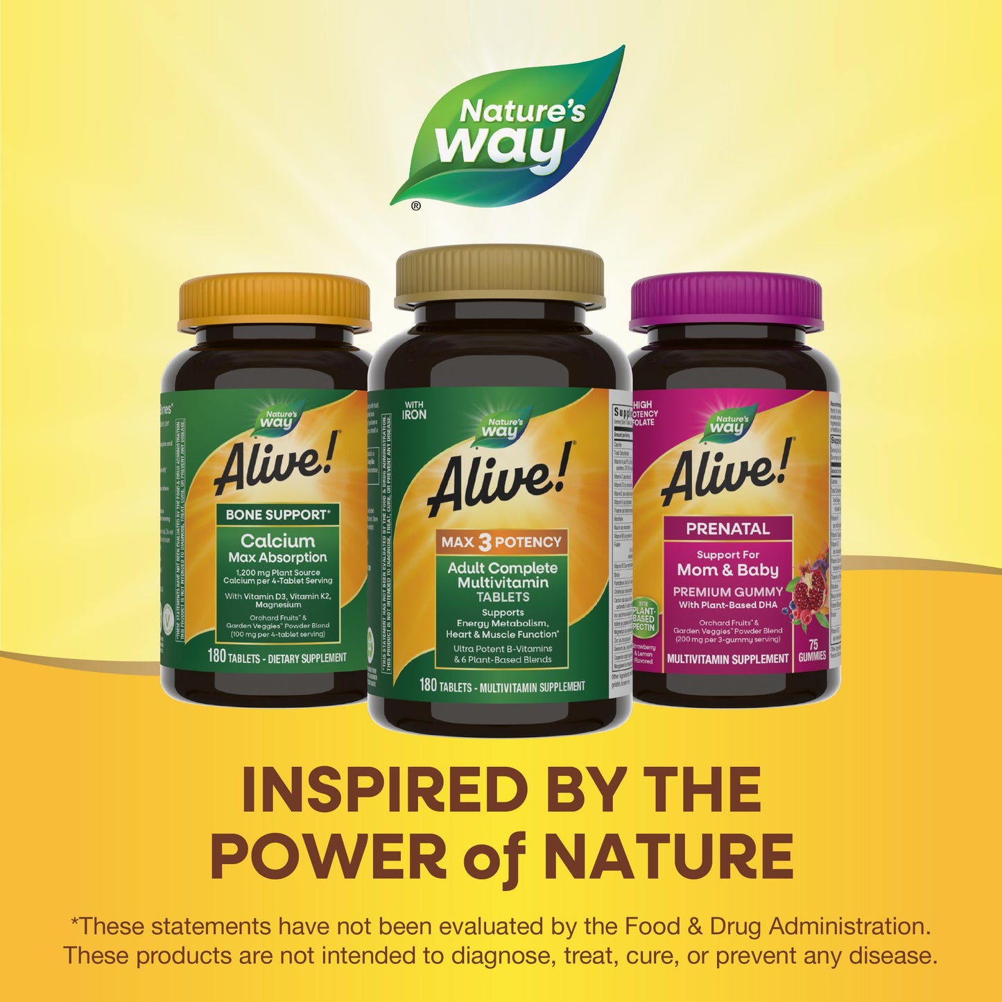 Nature's Way Alive! Max3 Potency Adult Complete Multivitamin, Ultra Potency B-vitamins to Support Energy Metabolism*, with Methylated B12 and Folate, 180 Tablets