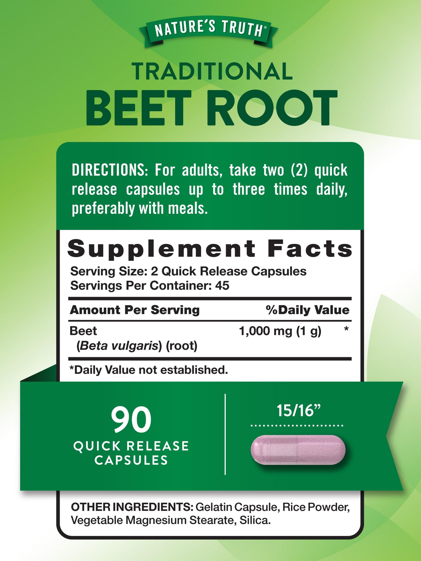 Nature's Truth Beet Root Capsules | 1000mg | 90 Pills | Herbal Extract | Gluten Free & Non-GMO Supplement