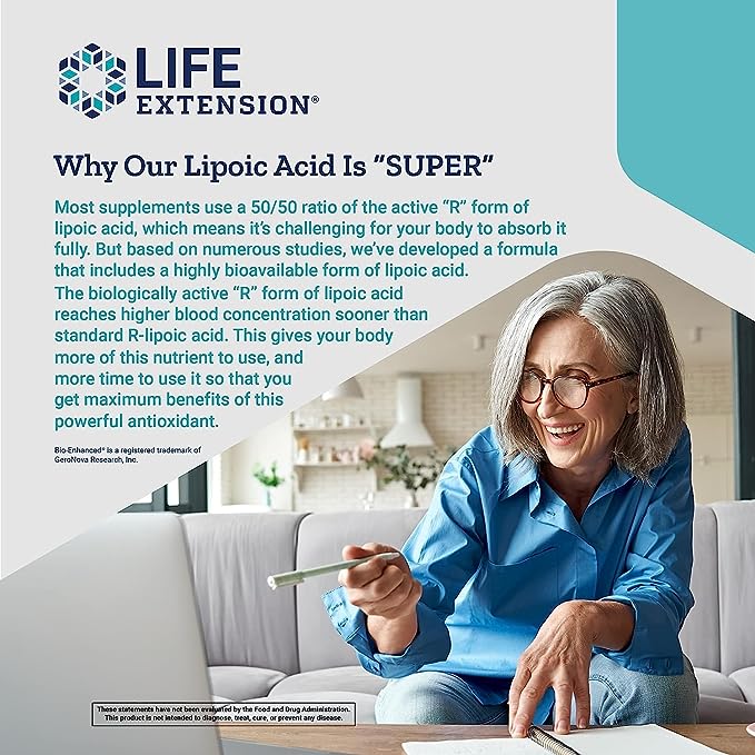 Life Extension Super R-Lipoic Acid 240 mg - Supports Cellular Energy - Supplement for Anti-Aging and Liver Health - Non-GMO, Gluten-Free - 60 Vegetarian Capsules