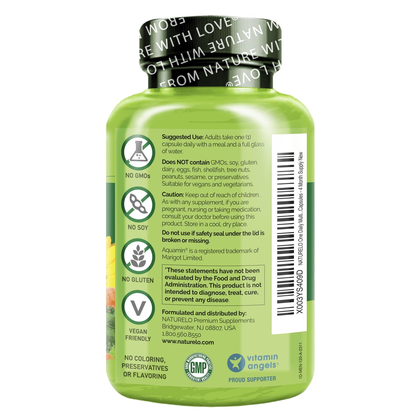 NATURELO Mens Multivitamins - One Daily Multivitamin for Men with Vitamins, Minerals & Organic Whole Foods, Boost Energy & Health, Non-GMO, 120 Vegetarian Capsules