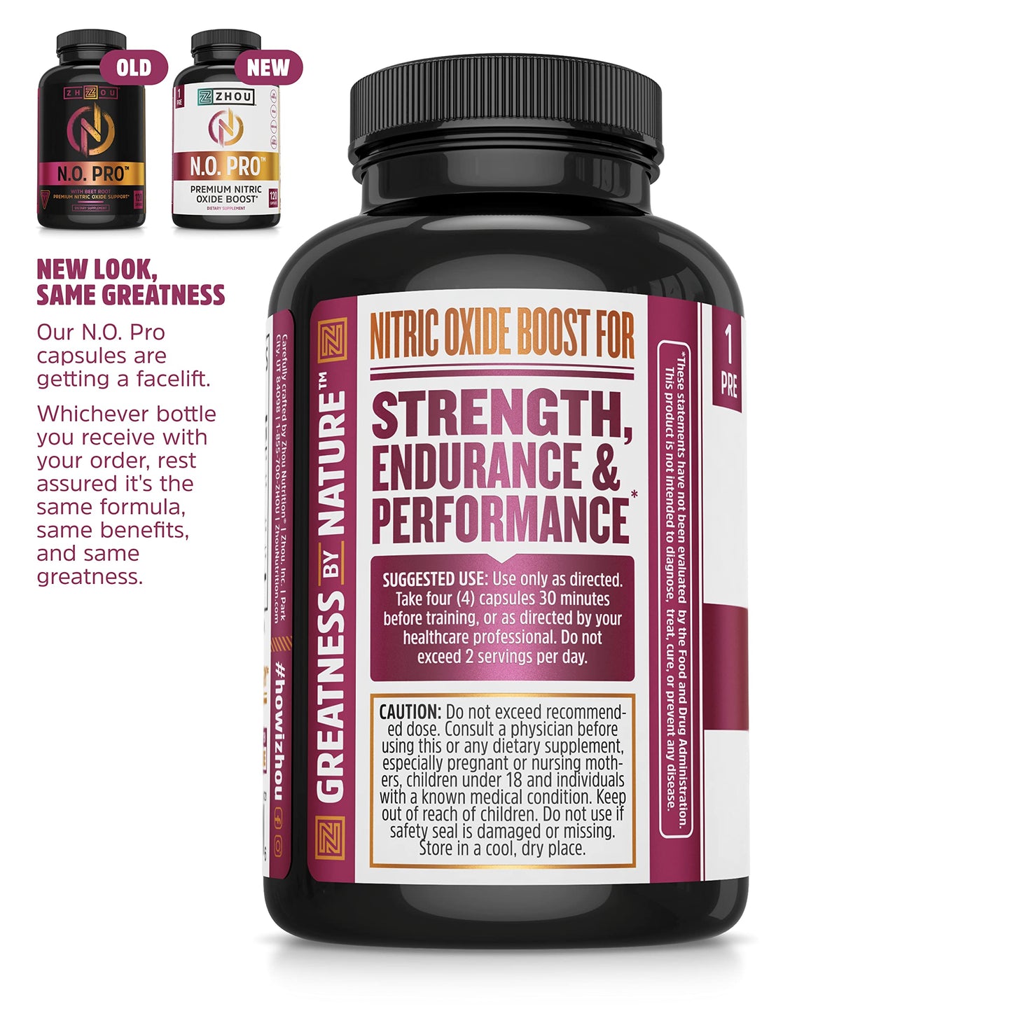Zhou N.O. Pro - Premium Nitric Oxide Supplement for Men & Women, Heart, Muscle & Blood Support with Beet Root & L Arginine, Natural Nitric Oxide Booster - 120 Veggie Capsules