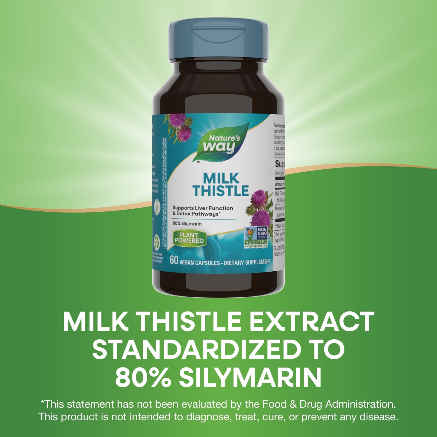 Nature's Way Milk Thistle, Supports Liver Function & Detox Pathways*, 175 mg Milk Thistle Seed Extract Standardized to 80% Silymarin per Serving, Vegan, 60 Capsules
