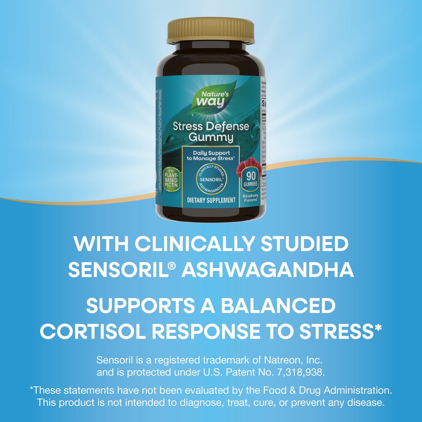 Nature's Way Stress Defense Gummies, Stress Support*, Supports Balanced Cortisol Response*, with Sensoril Ashwagandha, Vitamins B6, C, and D3, Raspberry Flavored, 90 Gummies (Packaging May Vary)