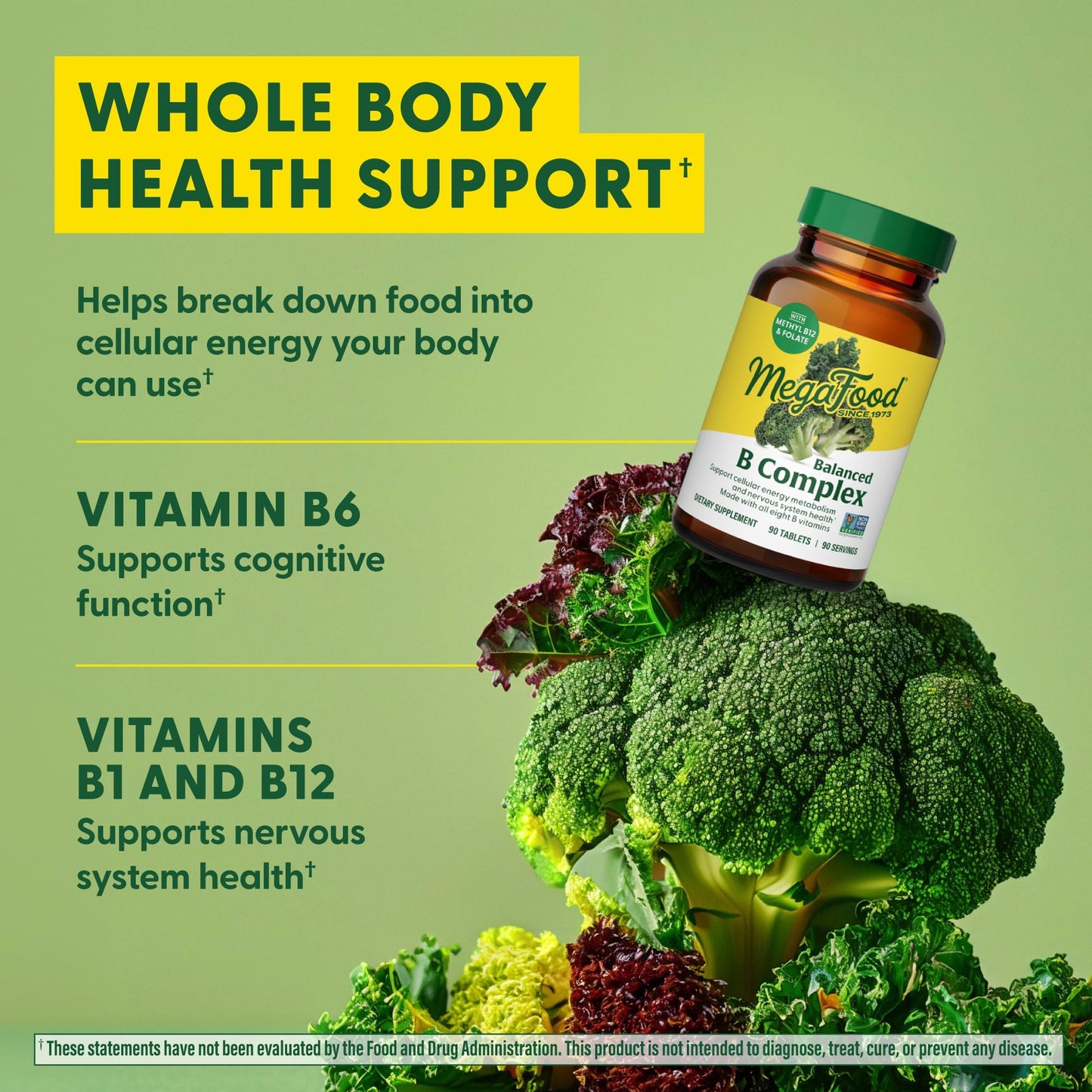 MegaFood Balanced B Complex - B Complex Vitamin Supplement - 8 B Vitamins Including Vitamin B6, Vitamin B12, Folate, Biotin & More - Supports Cellular Energy Production - Vegan, Gluten Free - 60 Tabs
