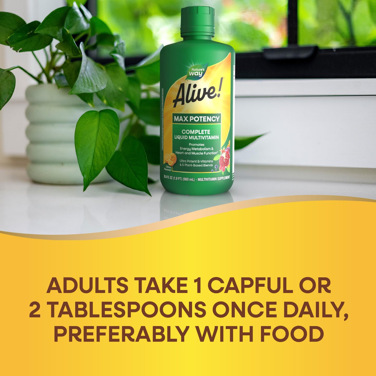 Nature's Way Alive! Max Potency Complete Liquid Multivitamin for Women and Men, Antioxidants Beta Carotene, Vitamins C & E, and Food-Based Blends, Citrus Flavored, 30.4 Fl Oz