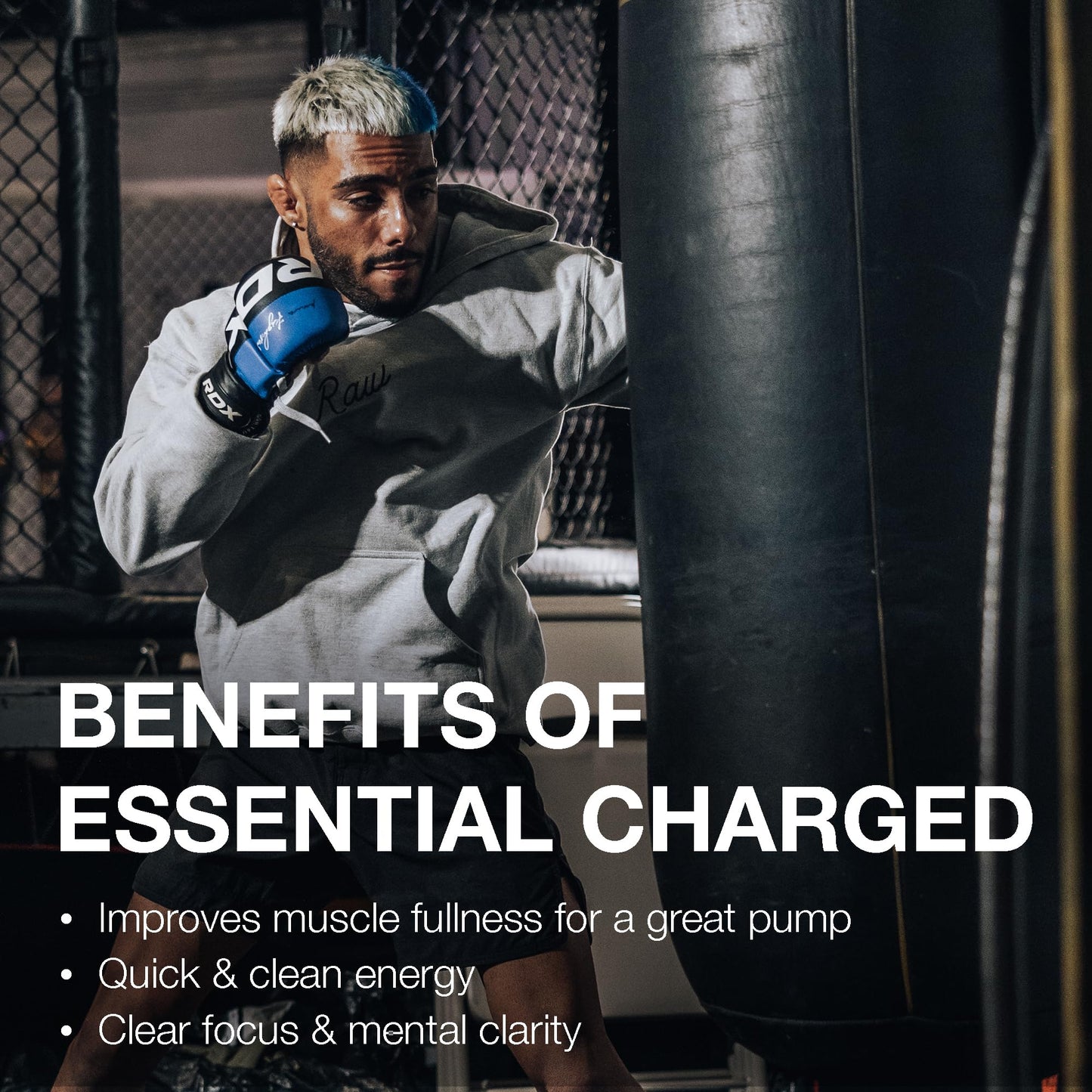RAW Pre-Workout Powder, Essential CHARGED (Blue Rathberry) - Preworkout Supplement for Men & Women - Supports Focus, Mood, & Performance - Caffeine, Alpha-GPC, L-Citrulline, Beta Alanine (25 Servings)