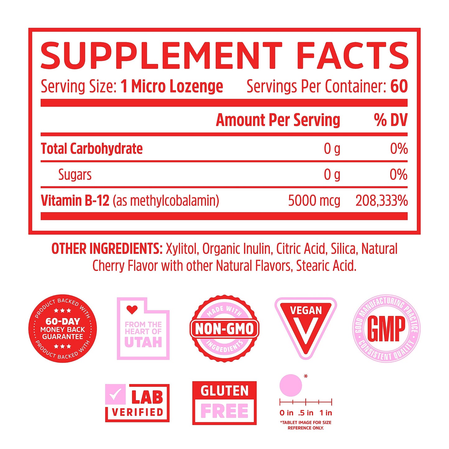 Zhou Methyl B12 - Methyl B-12 Supplement for Women & Men, Vitamin B12 5000 mcg, Vegan Friendly, Cellular Energy and Nerve Function Support, Methylcobalamin - 60 Micro Lozenges