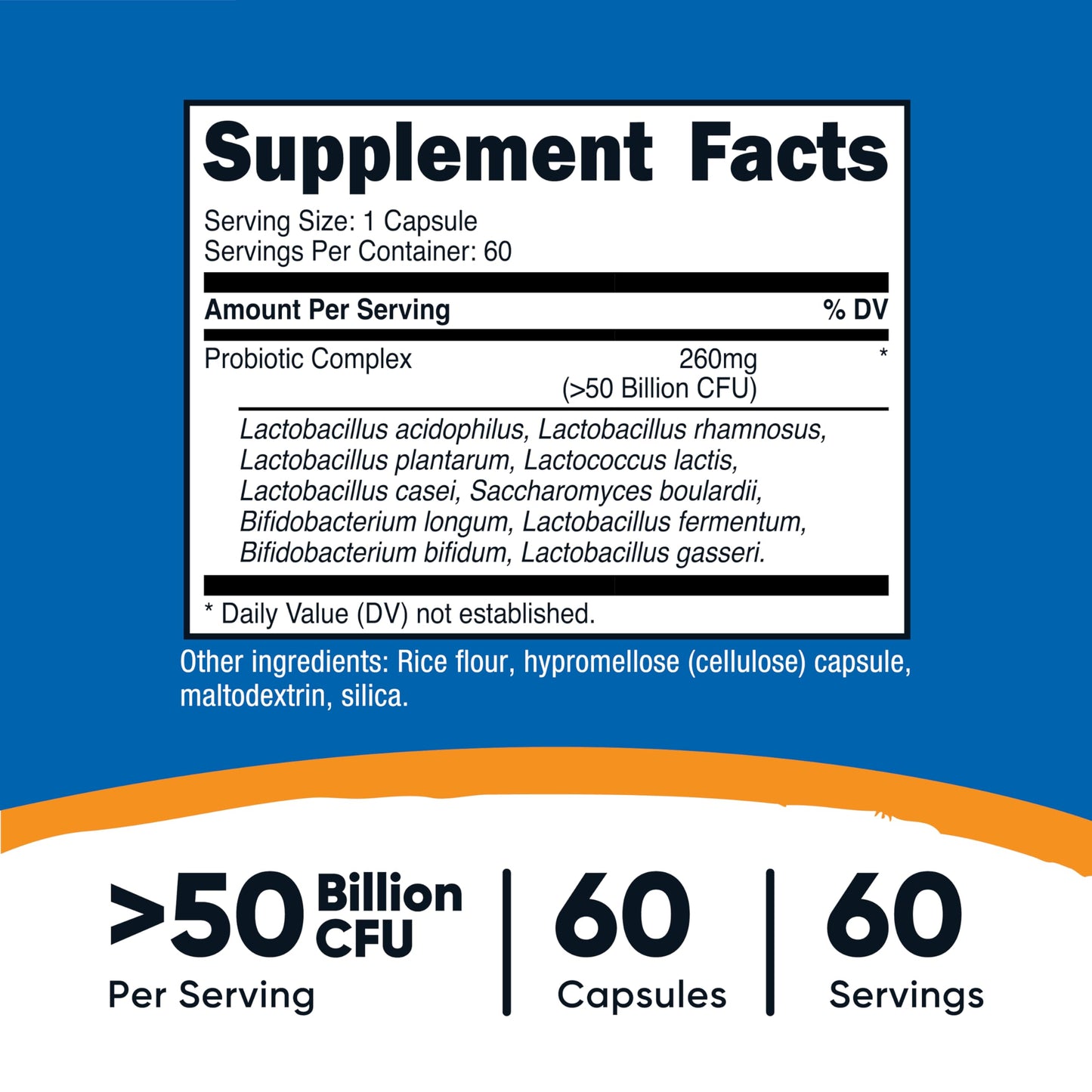 Nutricost Probiotic Complex - 50 Billion CFU, 60 Capsules - Probiotic for Men and Women - Vegetarian Capsules, Non-GMO, Gluten Free