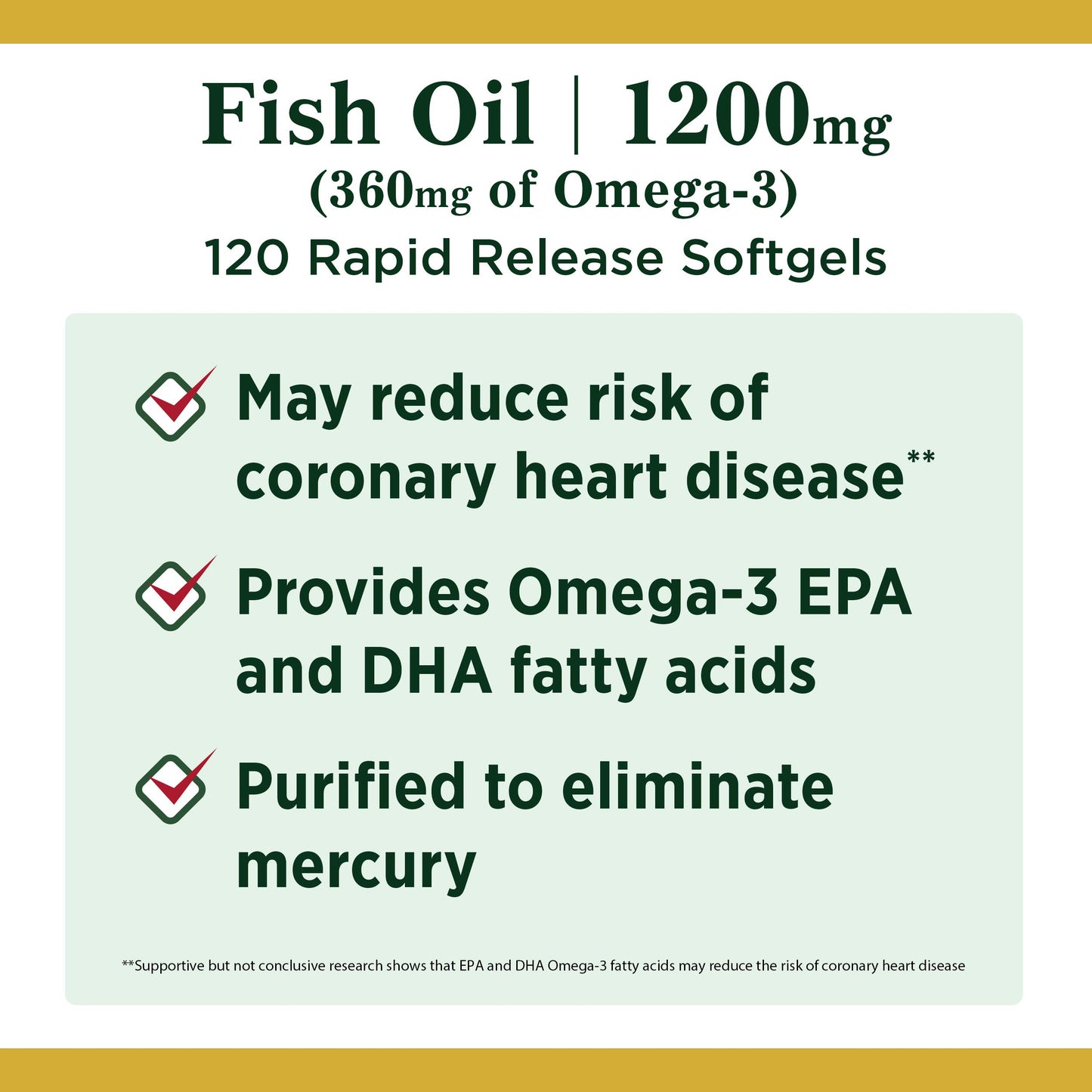 Nature's Bounty Fish Oil, Omega 3, Supports Heart Health, 1200 Mg, 120 Rapid Release Softgels