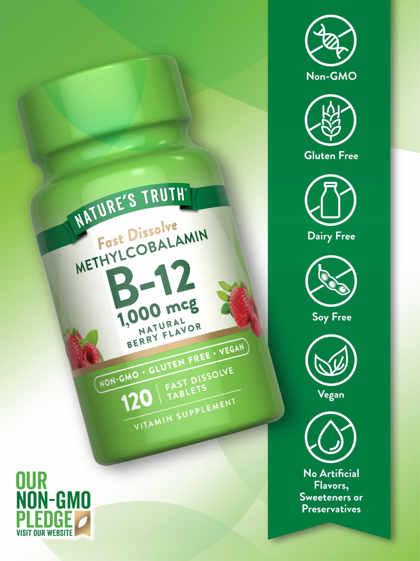Nature's Truth B12 Vitamin Sublingual Tablets | 1000 mcg | 120 Count | Vegan, Non-GMO & Gluten Free