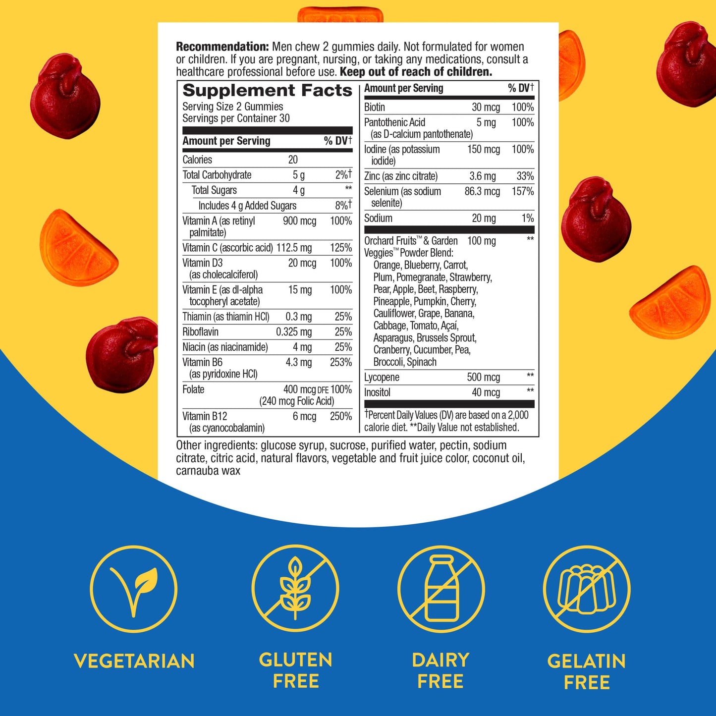 Nature's Way Alive! Men's Daily Gummy Multivitamin, Supports Energy Metabolism*, Muscle Function*, B-Vitamins, Superfood Antioxidants, Gluten-Free, Vegetarian, Fruit Flavored, 60 Gummies