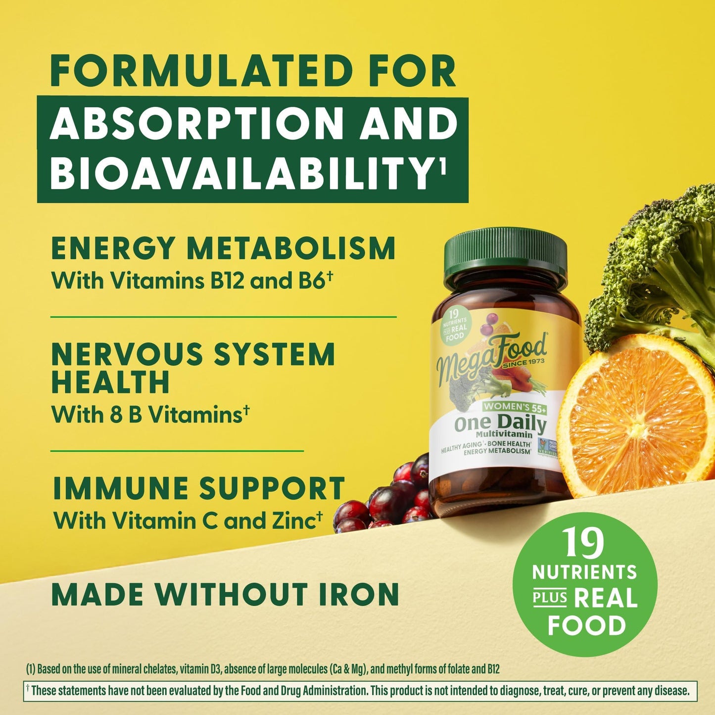 MegaFood Women's 55+ One Daily Multivitamin for Women - with Vitamin A, C, D3 & E for Optimal Aging Support - Plus Real Food - Bone & Immune Support Supplement - Vegetarian - 90 Tabs