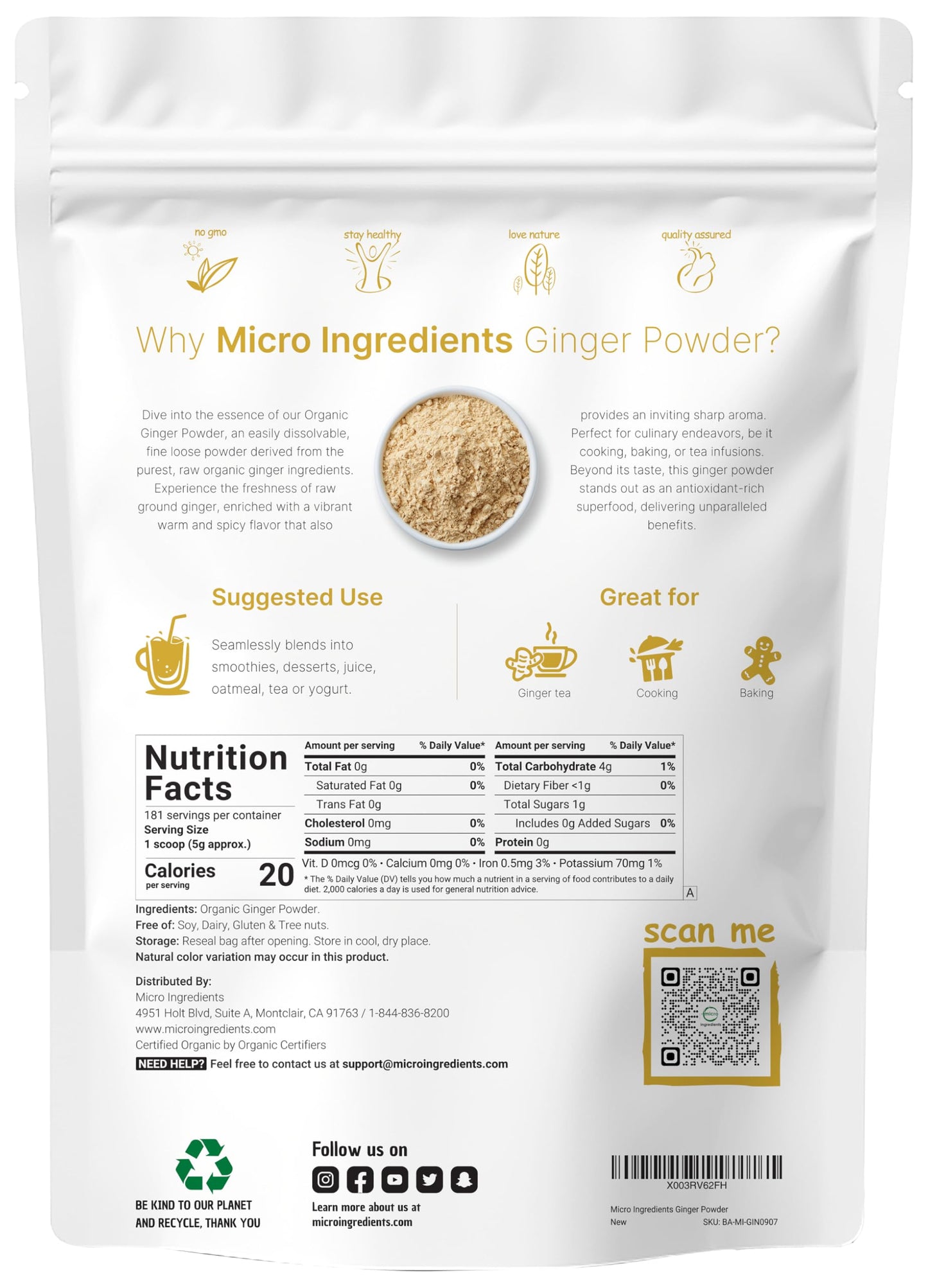 Organic Ginger powder, 2lbs (32oz) | Premium Source for Spice & Seasoning | Great for Baking, Cooking & Tea | Additive Free, Non-GMO, Bulk Supply