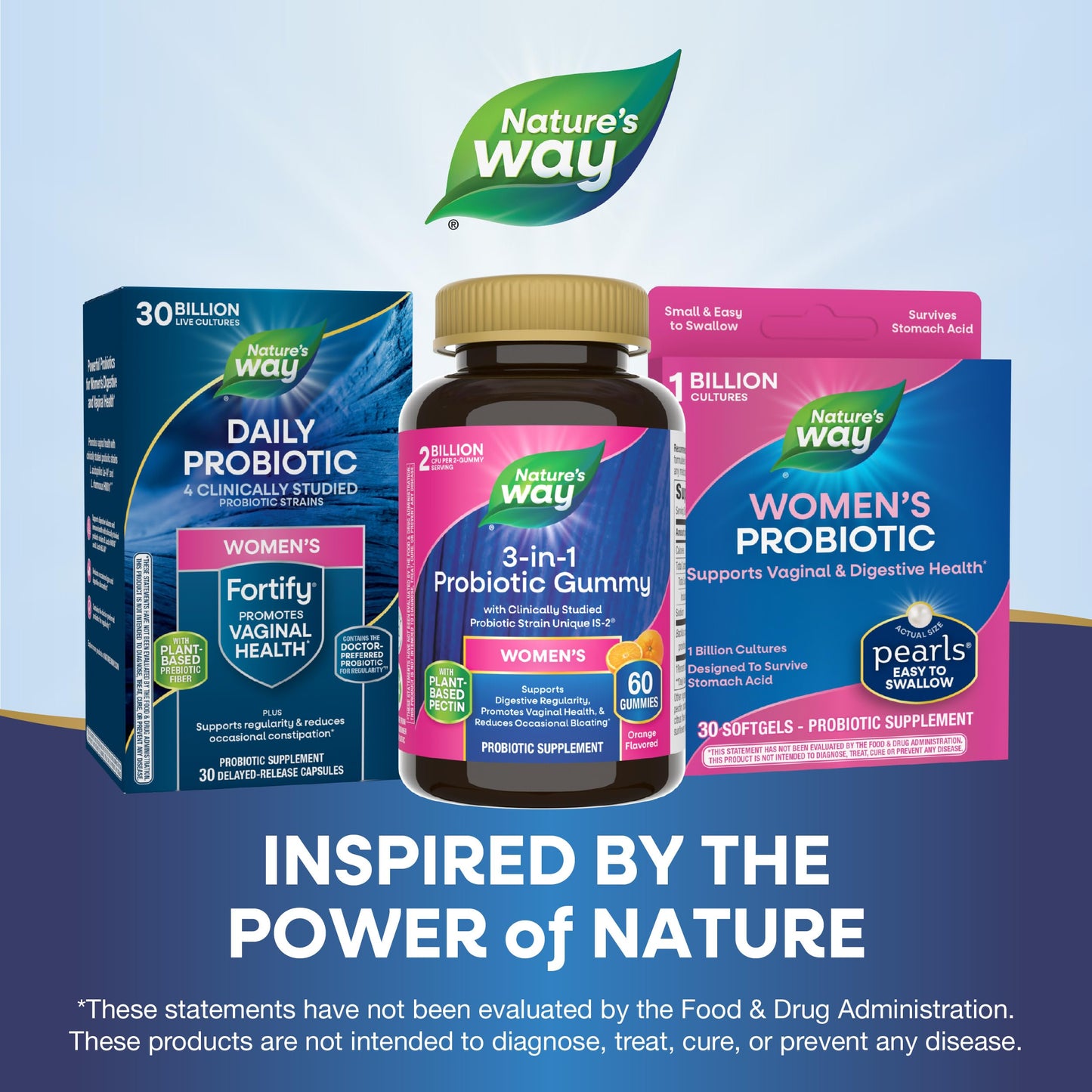 Nature's Way 3-in-1 Women’s Probiotic Gummies, Reduces Occasional Bloating*, Supports Digestive & Vaginal Health*, Clinically Studied Probiotic Strain, Gluten Free, Orange Flavored, 60 Gummies