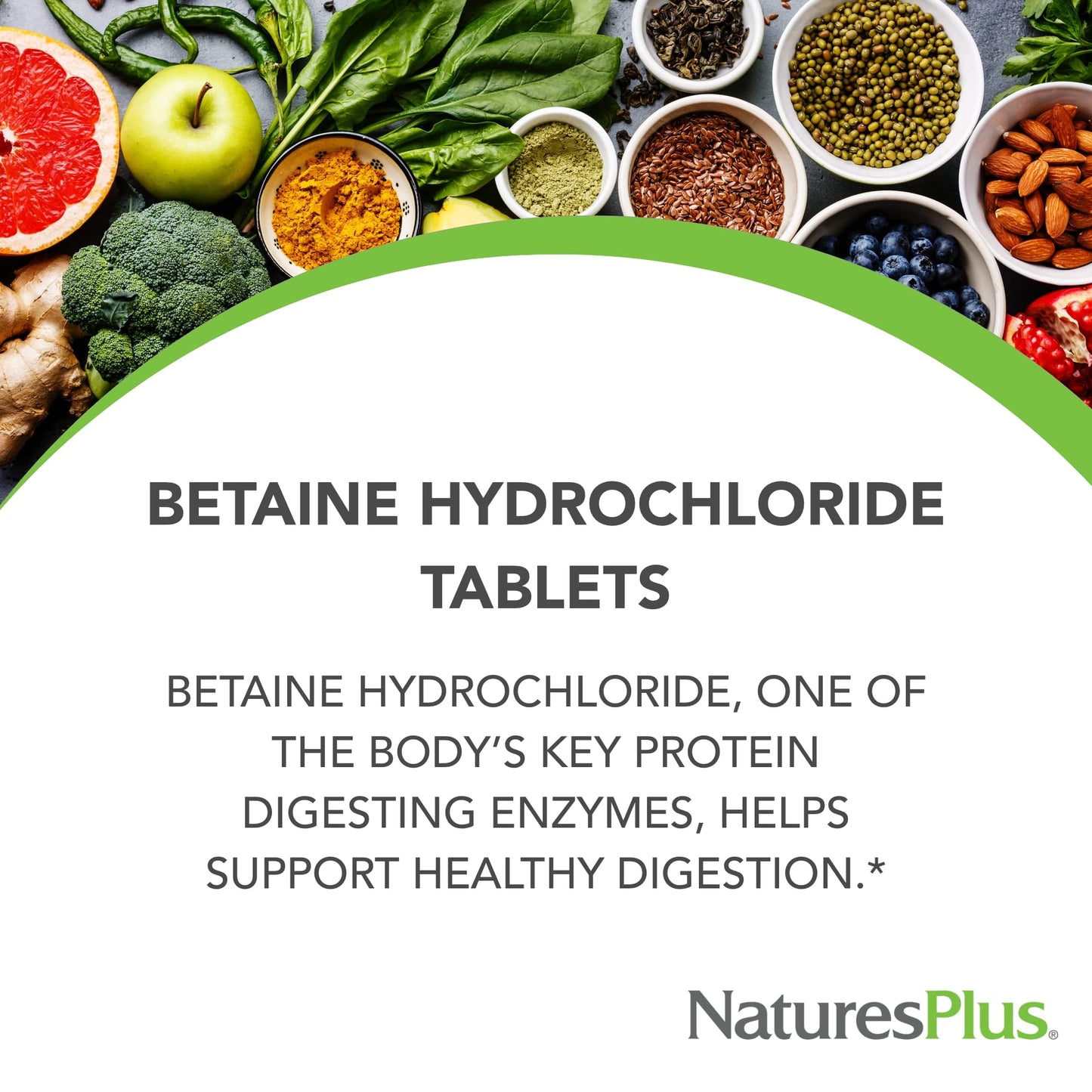 Natures Plus Betaine HCl (Hydrochloride) - 600 mg, 90 Tablets - Digestive Support Supplement, Relieves Symptoms of Occasional Heartburn & Indigestion - Hypoallergenic, Gluten-Free - 90 Servings