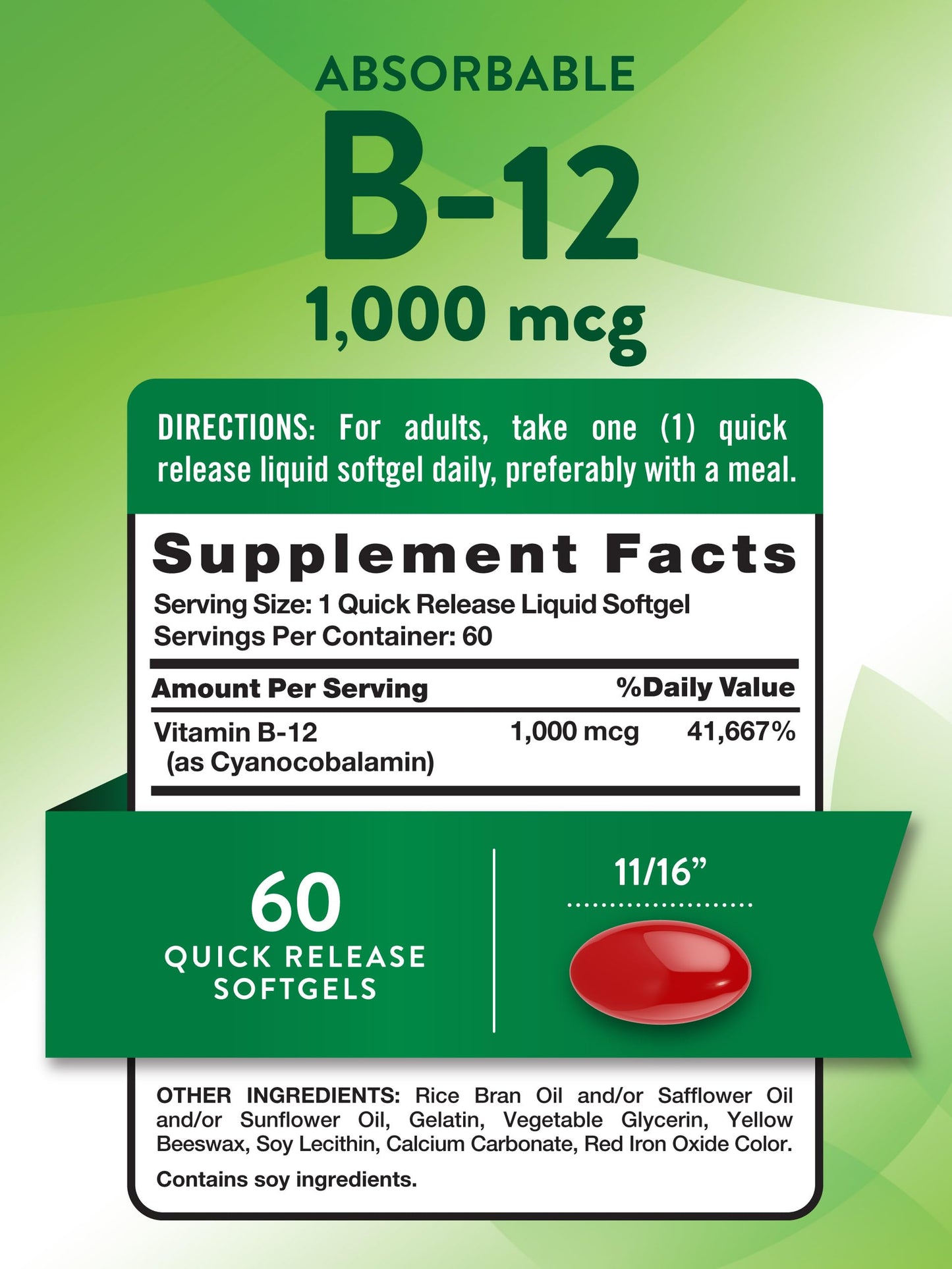 Nature's Truth Vitamin B12 | 1000 mcg | 60 Softgels | Non-GMO & Gluten Free Supplement