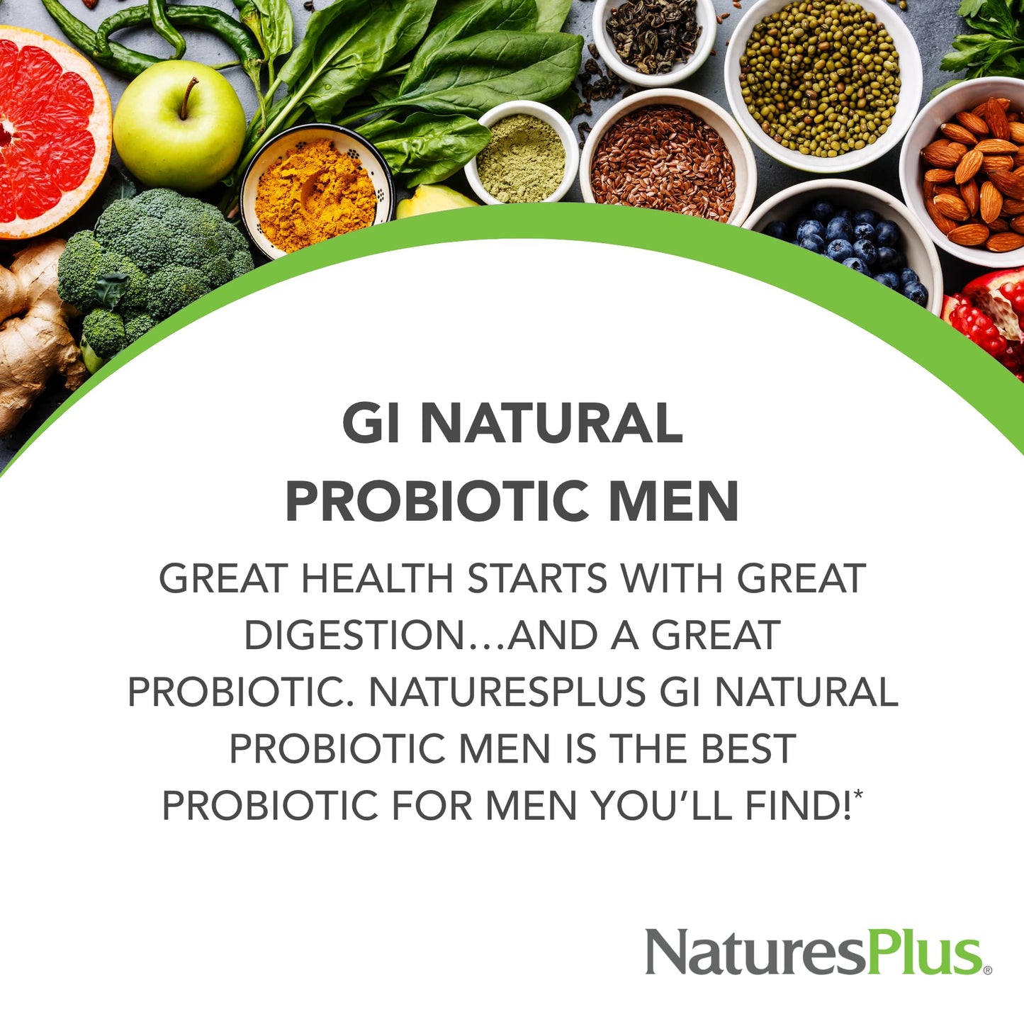 Natures Plus GI Natural Probiotic Men - 30 Capsules - Digestive & Prostate Health, Immune Strength - Includes Saw Palmetto - Gluten Free - 30 Servings